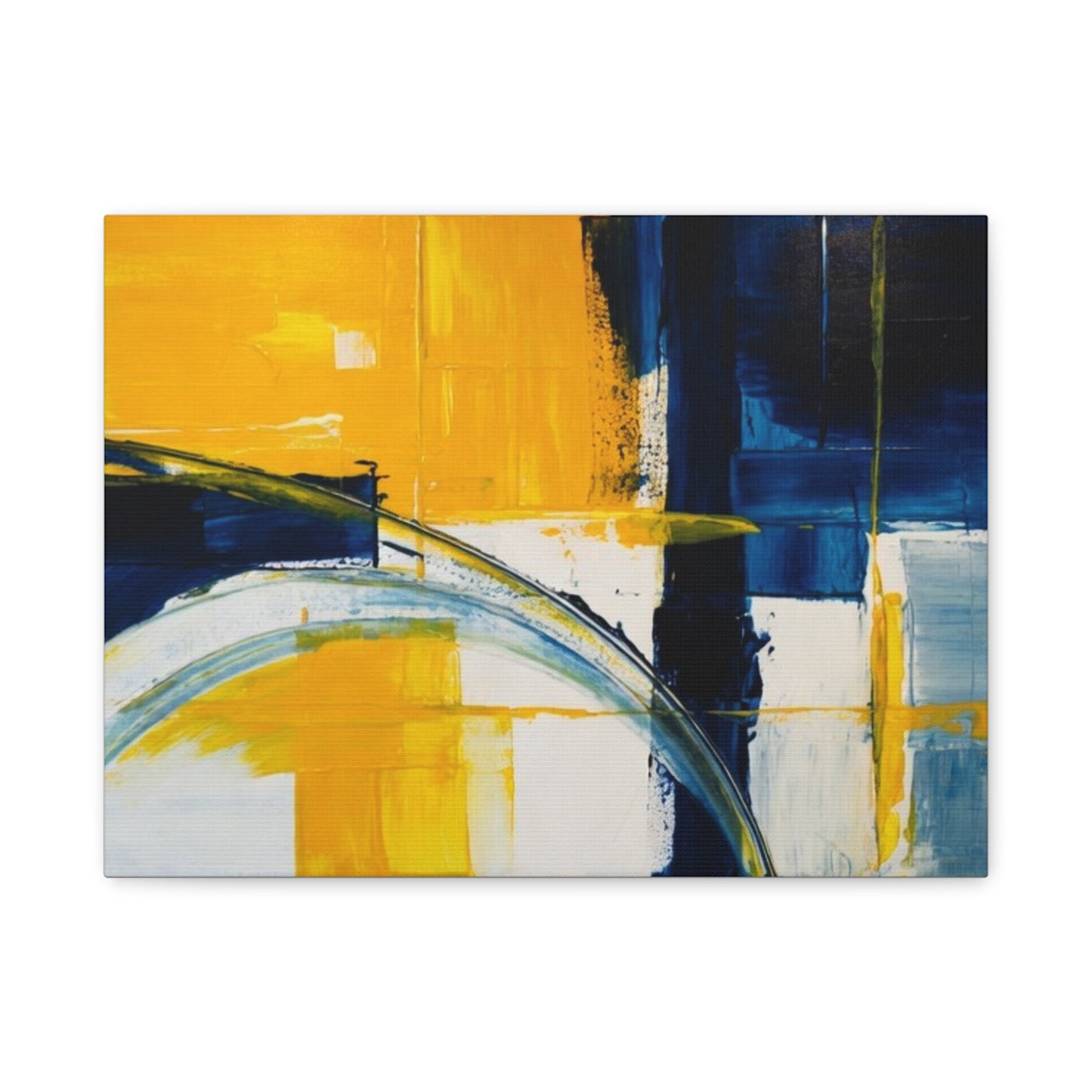Abstract Blue & Yellow Arc Matte Canvas Wall Art - Stretched 1.25"