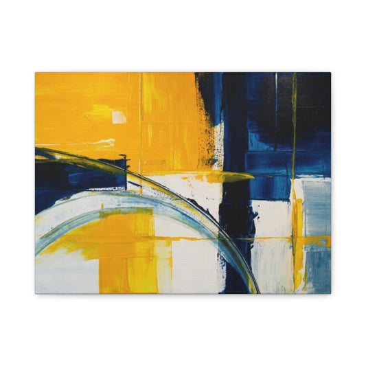 Abstract Blue & Yellow Arc Matte Canvas Wall Art - Stretched 1.25"