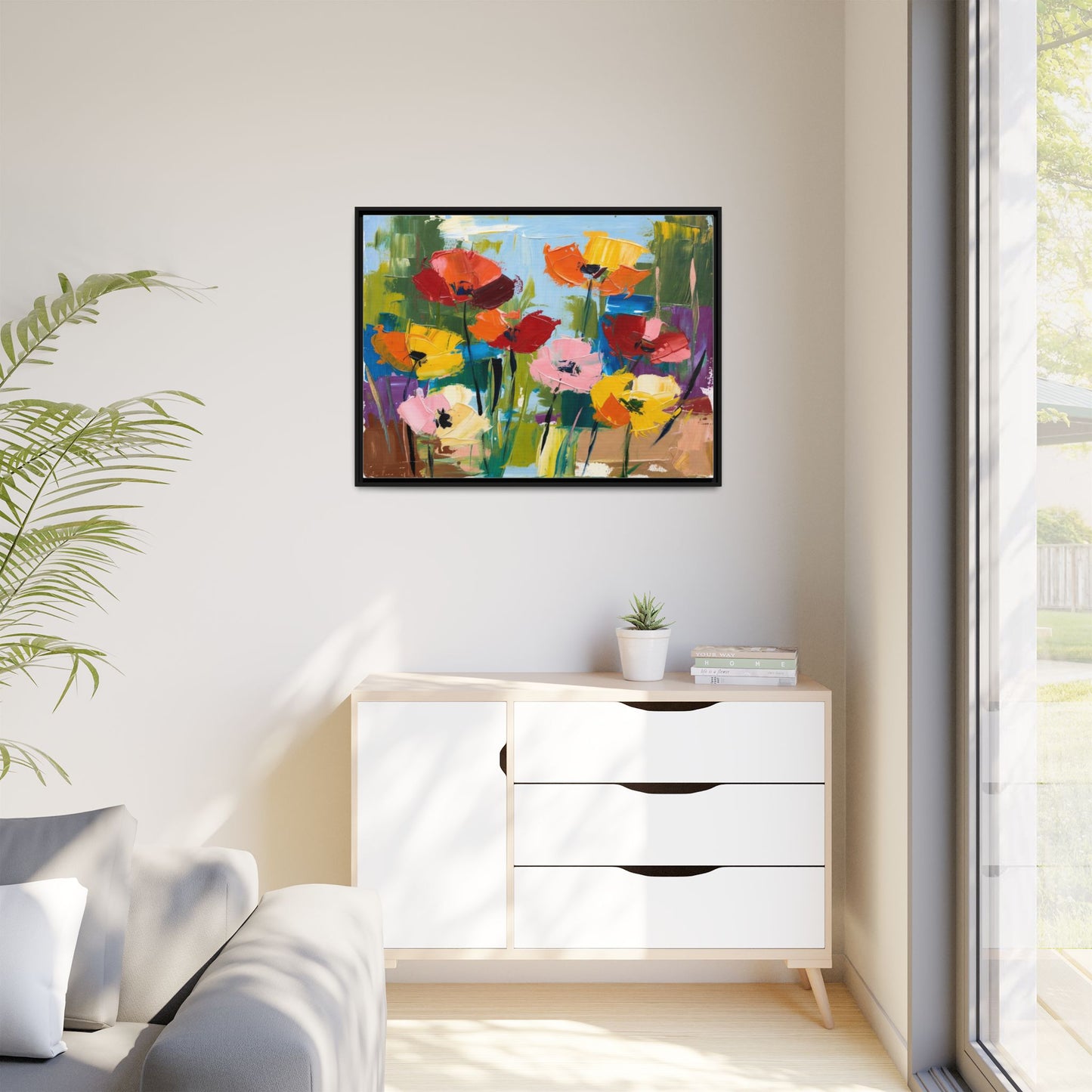 Framed Floral Canvas Print — Colorful Abstract Poppy Artwork