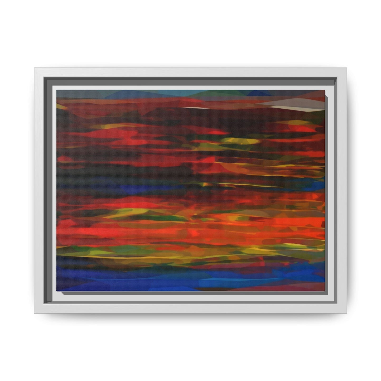 Abstract Multi-Color Matte Canvas Framed Wall Art — Bold Red & Blue Modern Painting