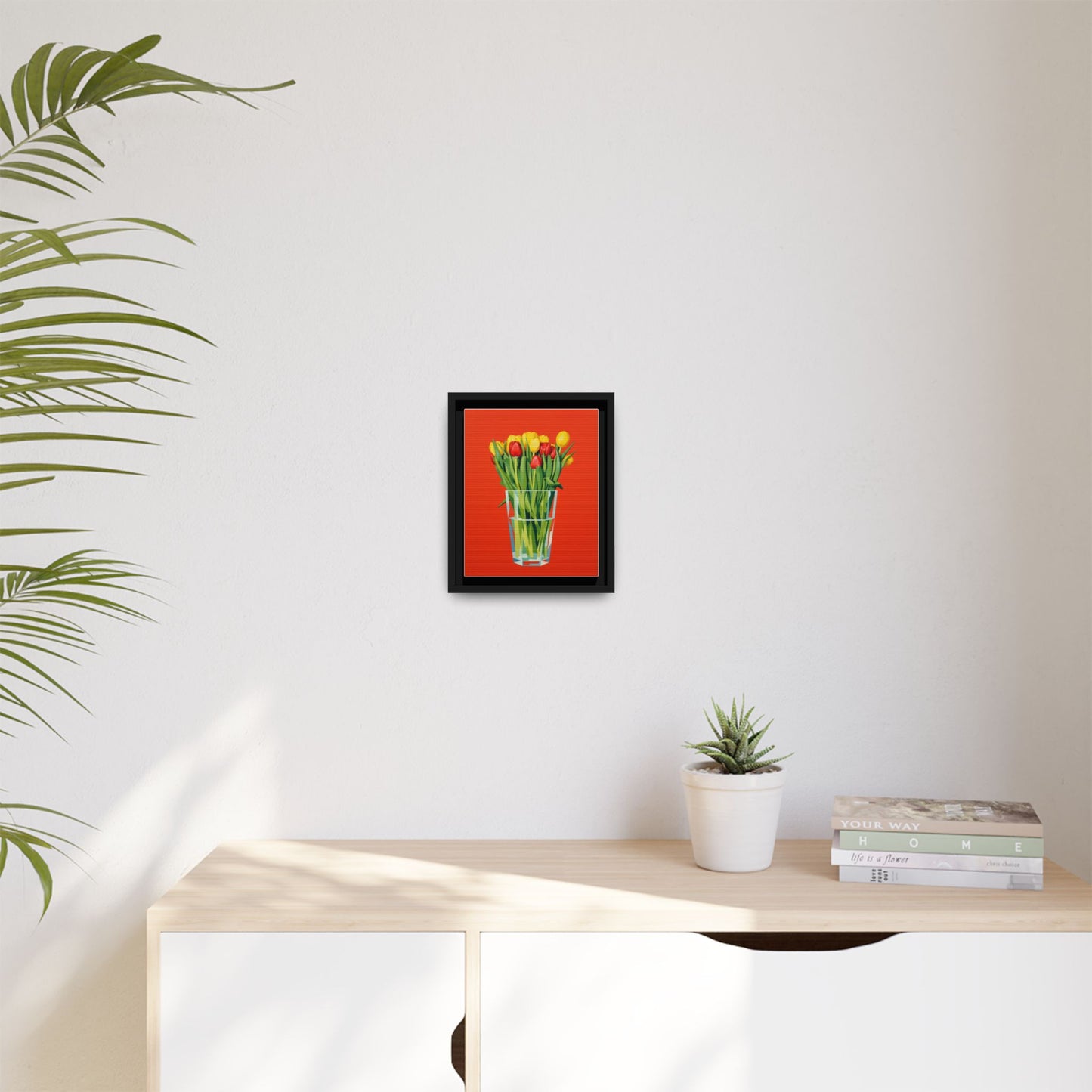 Framed Tulip Bouquet Matte Canvas Art — Vibrant Red Floral Wall Print