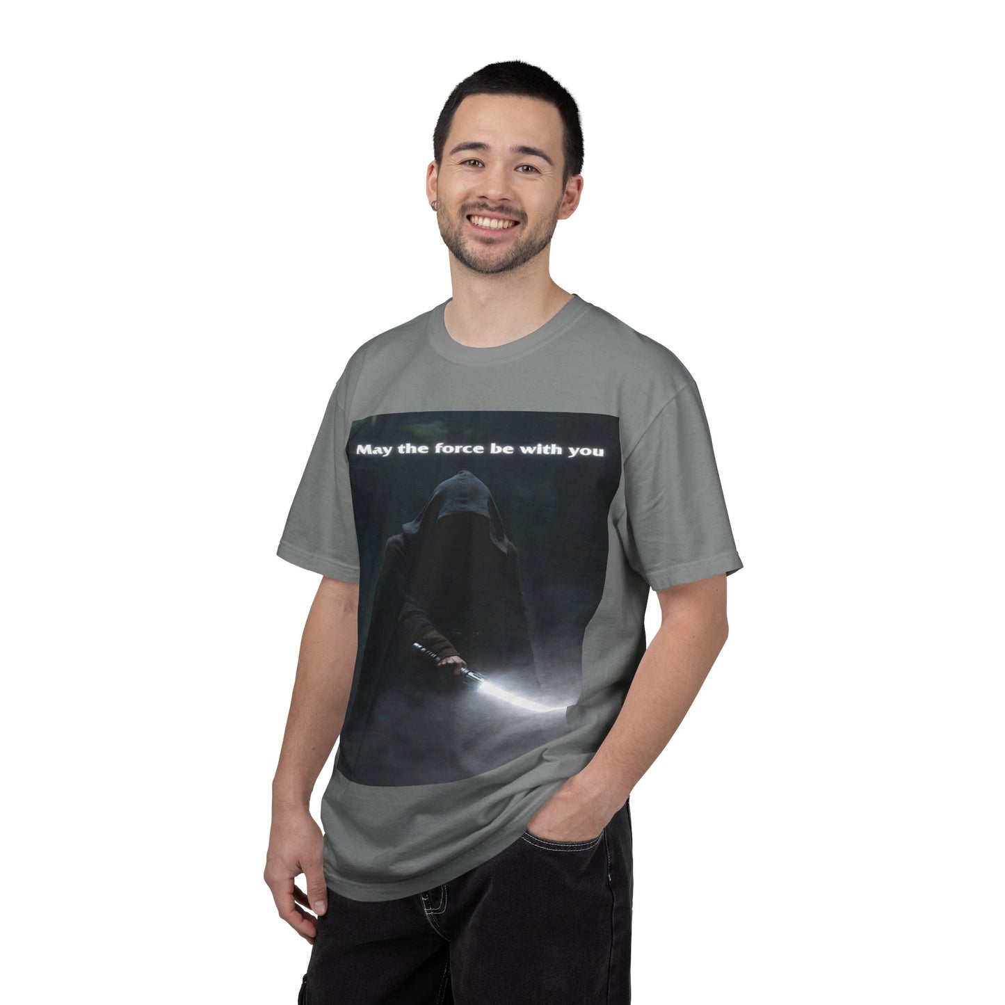 May the Force Be With You T-Shirt — Dark Hooded Lightsaber Graphic Tee
