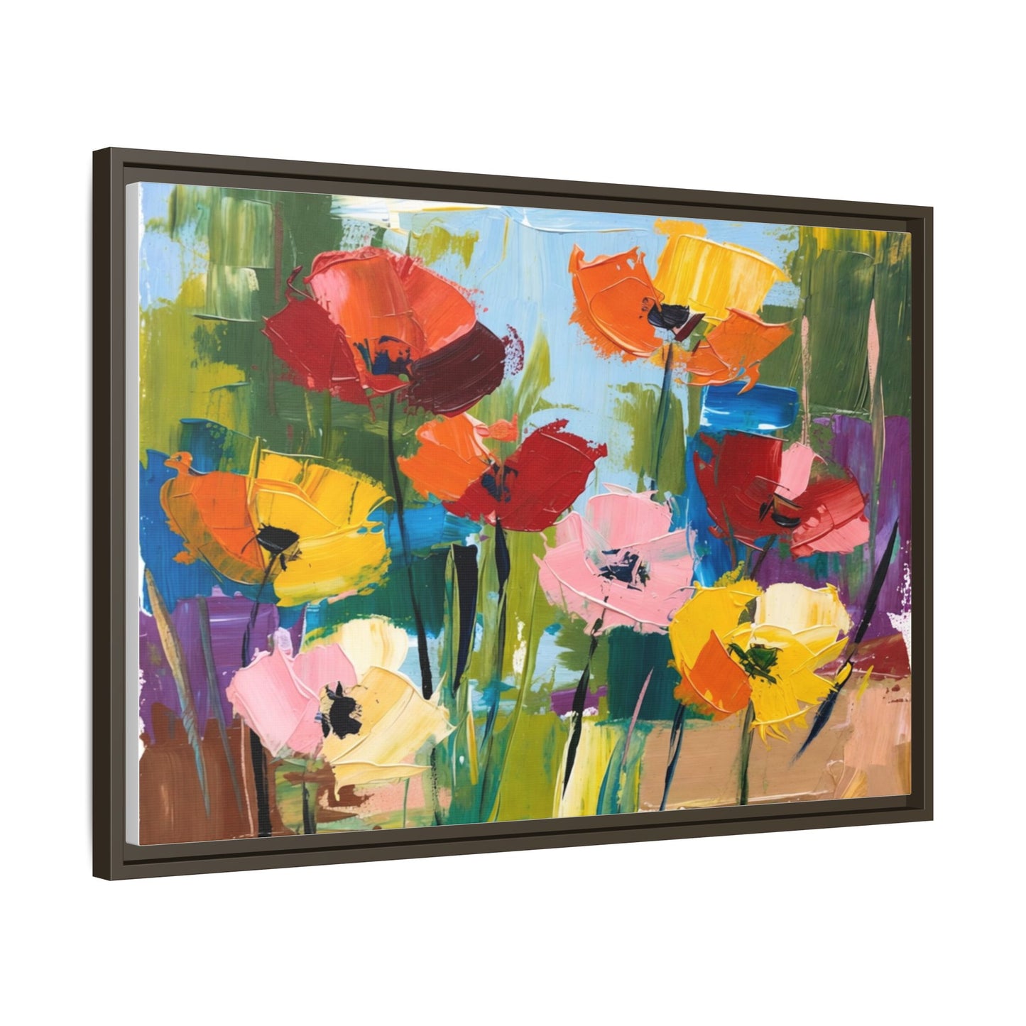 Framed Floral Canvas Print — Colorful Abstract Poppy Artwork