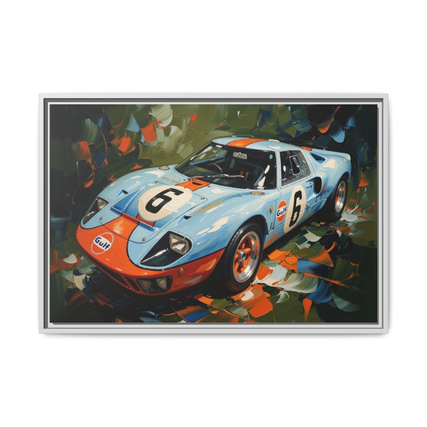 Gulf Racing GT40 Matte Framed Canvas — Vintage Sports Car Wall Art