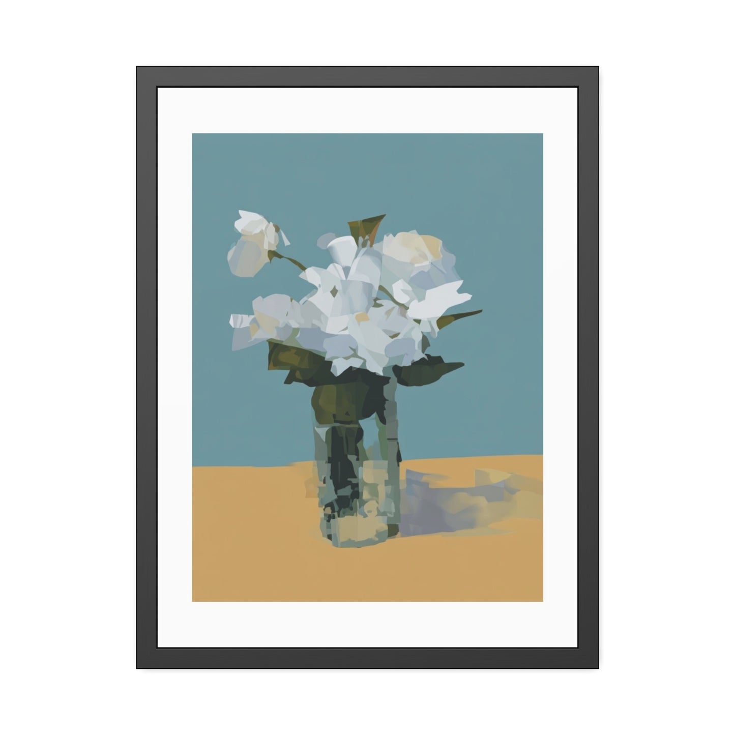 Framed Floral Poster - Modern White Blossoms in Vase Wall Art