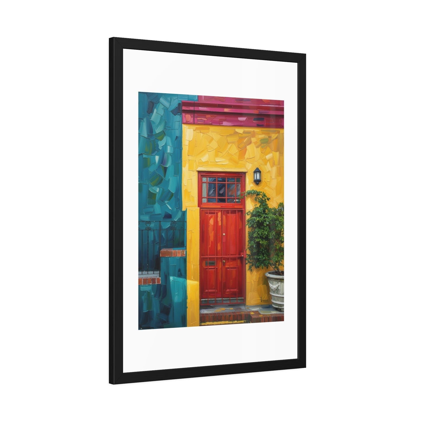 Framed Art Print - Vibrant Red Door Street Scene Poster