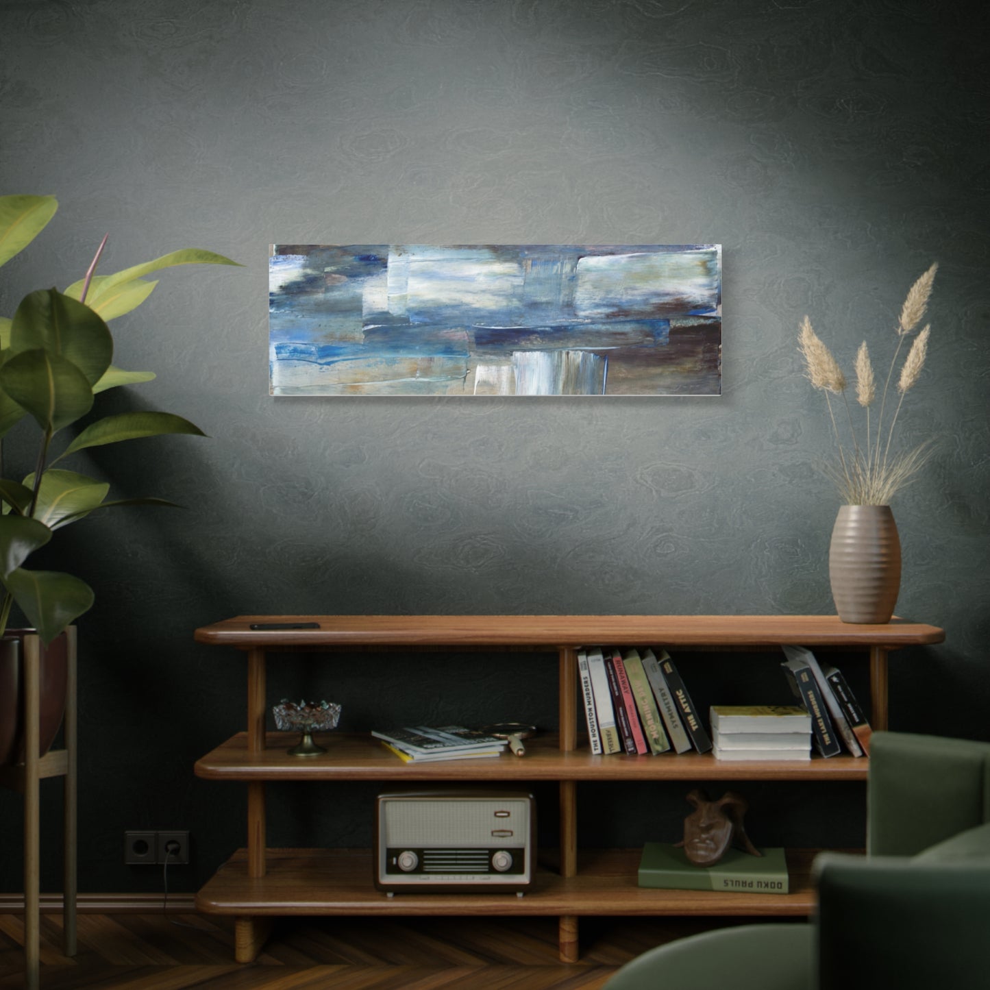 Abstract Blue Waterfall Matte Canvas Wall Art, Stretched 1.25"