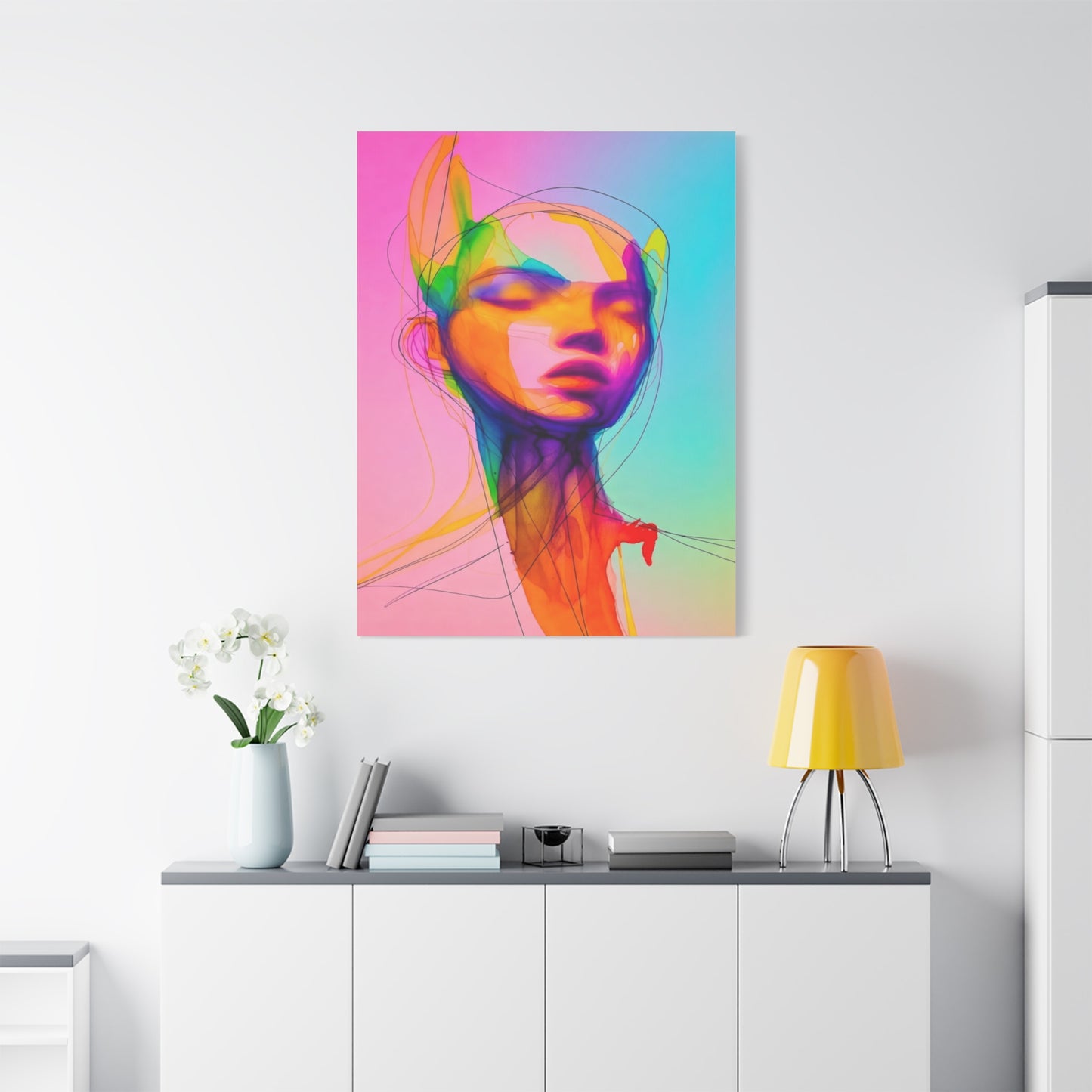 Abstract Neon Portrait Matte Canvas Wall Art