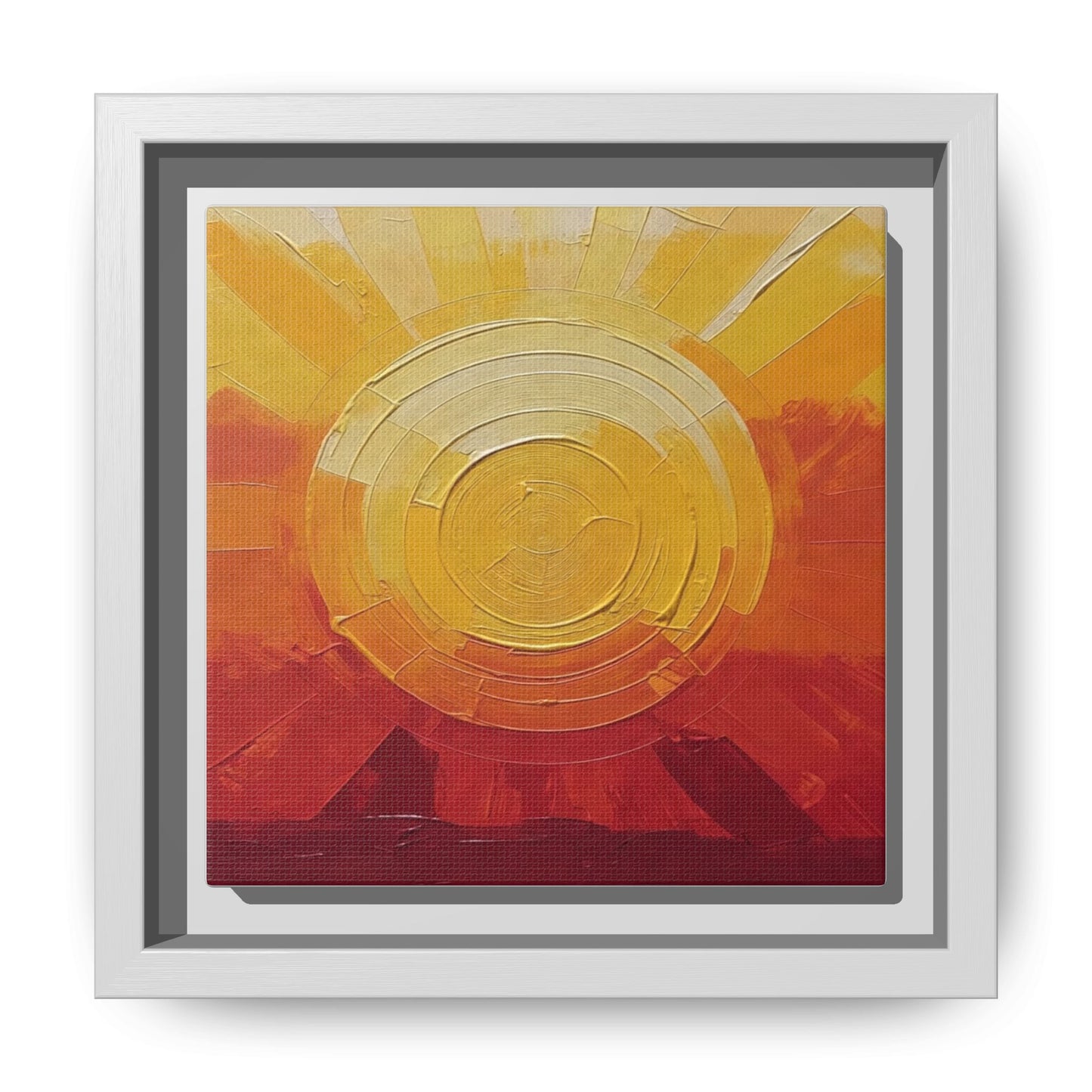 Sunburst Abstract Framed Canvas Art — Matte Multi‑Color Wall Print