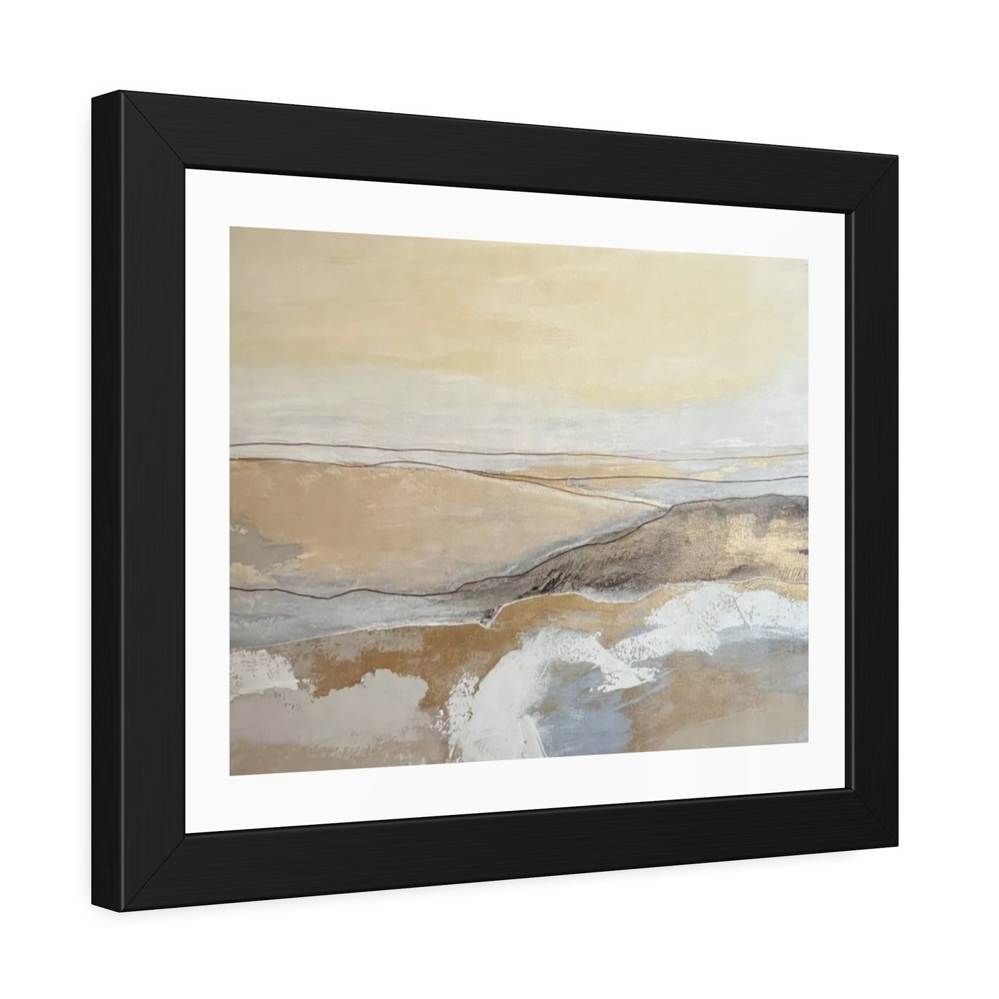 Abstract Coastal Landscape Framed Paper Poster — Neutral Beige Blue Wall Art