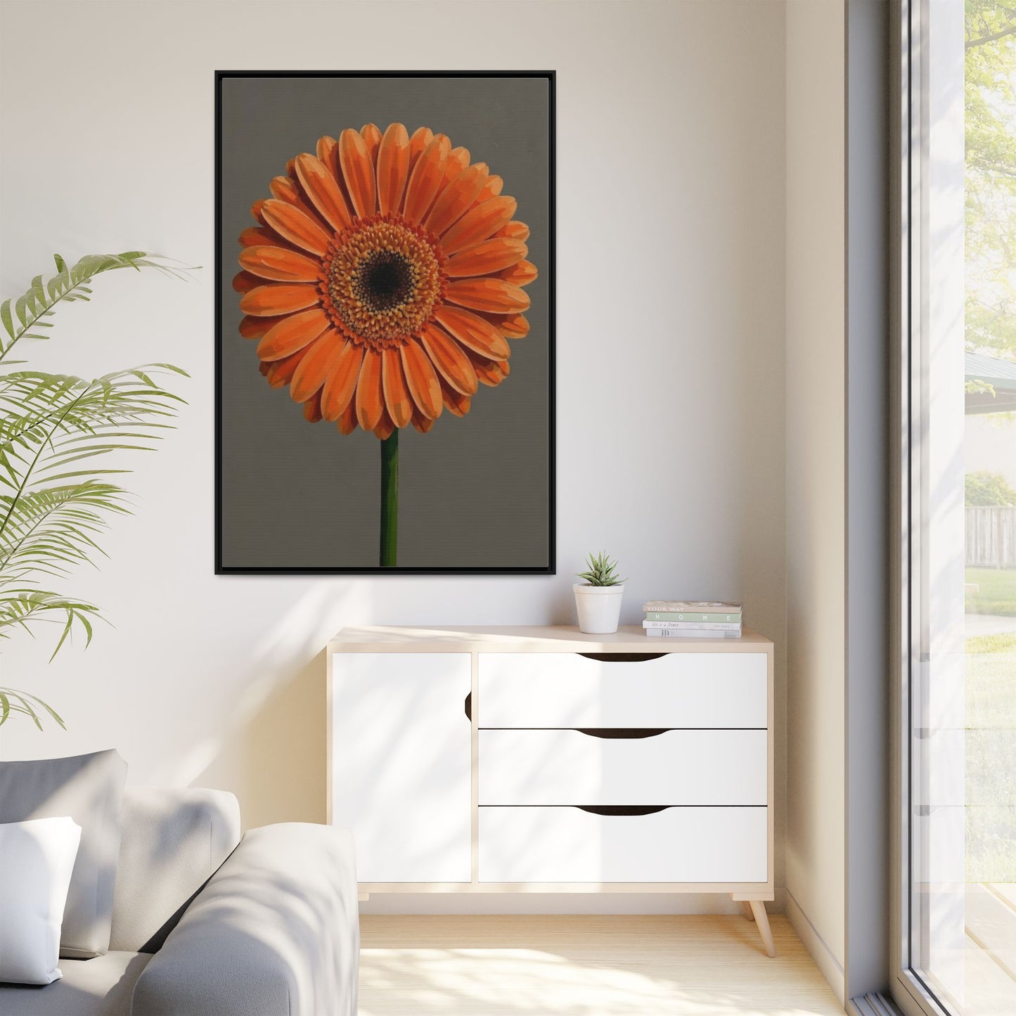 Orange Gerbera Daisy Matte Canvas Print (Framed)