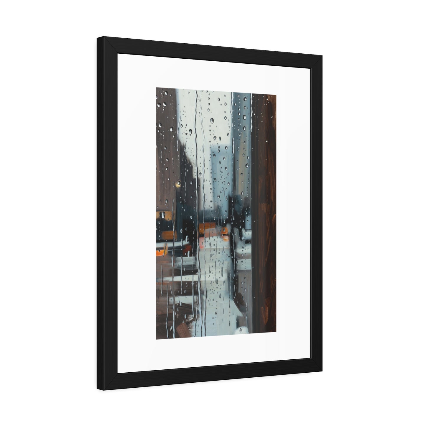 Framed Cityscape Poster — Rainy Window Urban Art Print