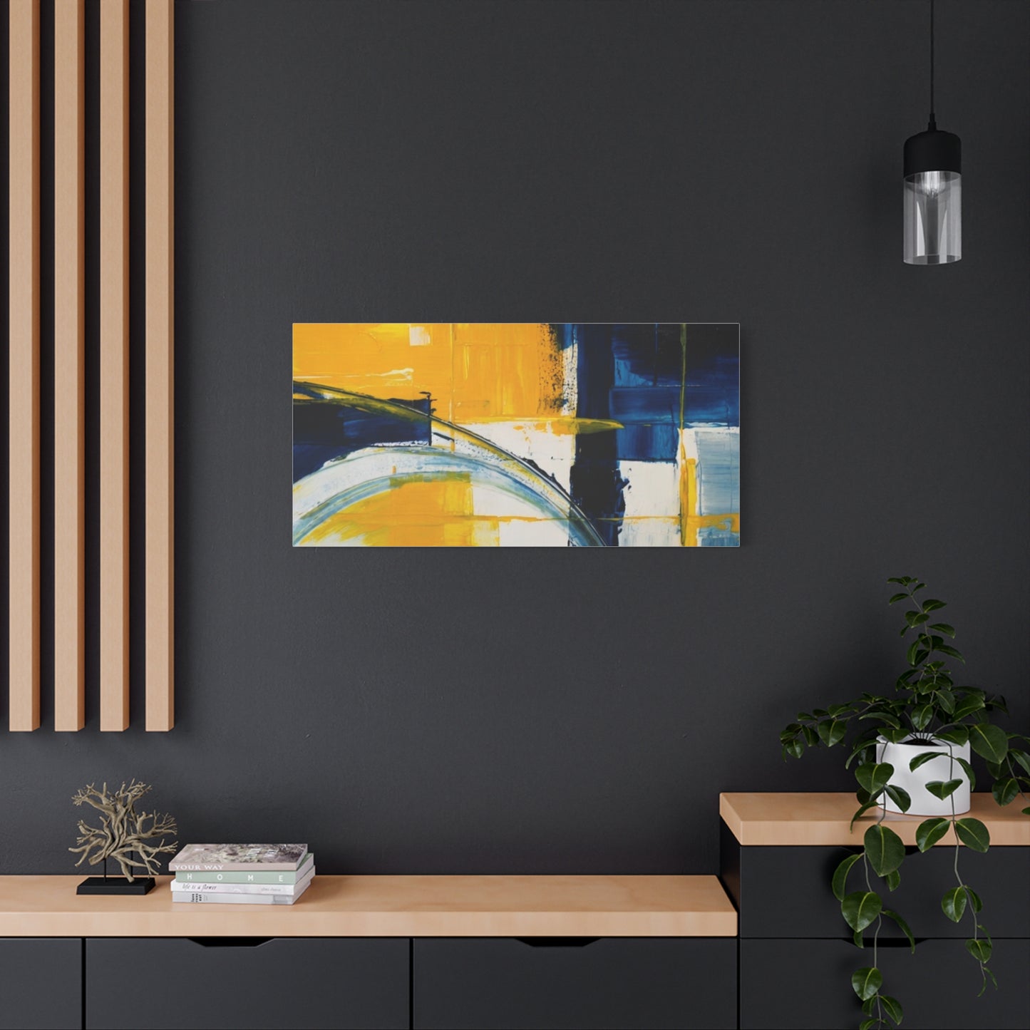 Abstract Blue & Yellow Arc Matte Canvas Wall Art - Stretched 1.25"