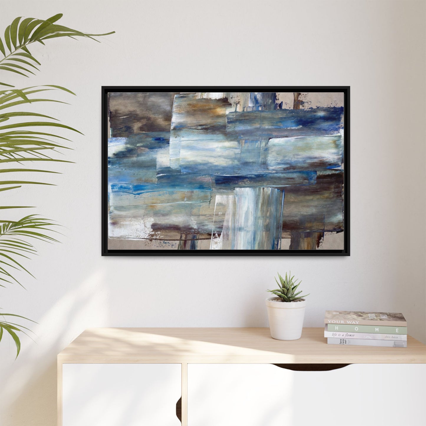 Abstract Blue Coastal Matte Canvas Framed Wall Art