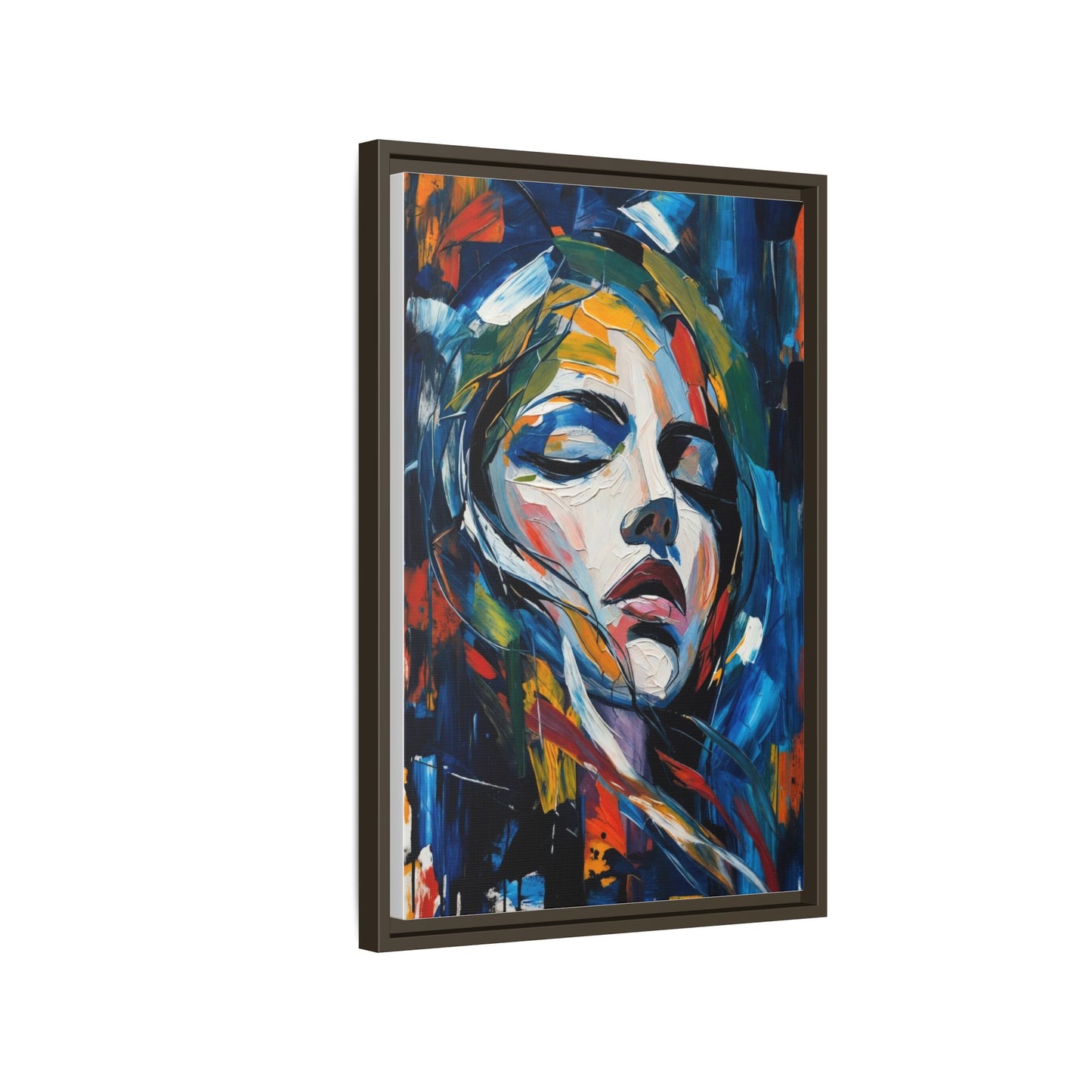 Abstract Colorful Woman Portrait — Framed Matte Canvas Wall Art