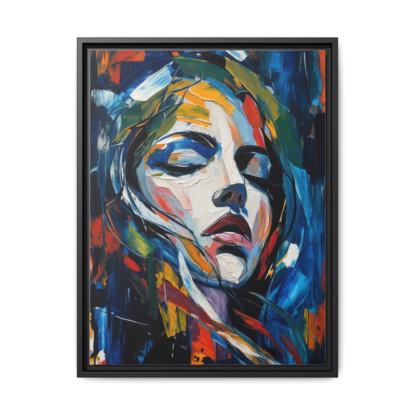 Abstract Colorful Woman Portrait — Framed Matte Canvas Wall Art