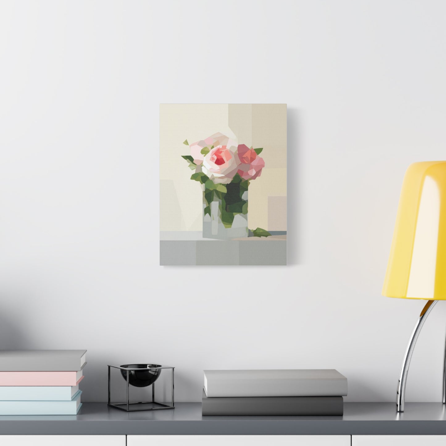 Pink Rose Still Life Canvas — Modern Floral Wall Art, Matte Stretched Canvas