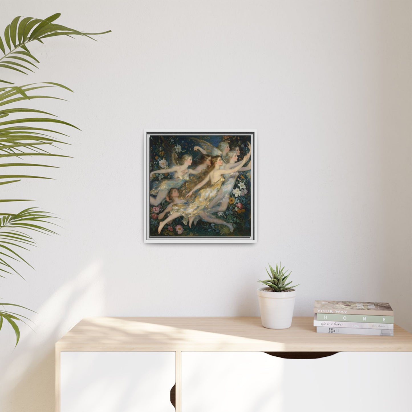 Framed Matte Canvas Wall Art — Vintage Fairies & Floral Painting