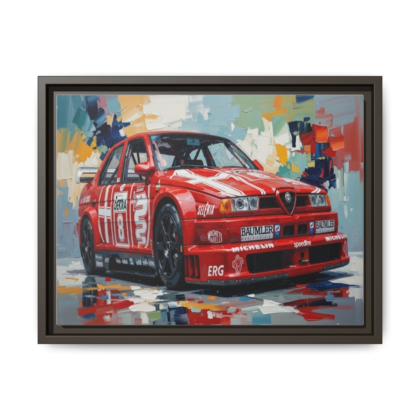 Framed Racing Car Canvas Print — Red Alfa Romeo Track Art