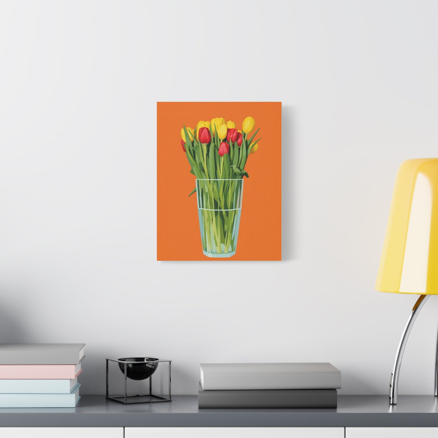 Tulip Bouquet Canvas Wall Art – Glass Vase on Orange