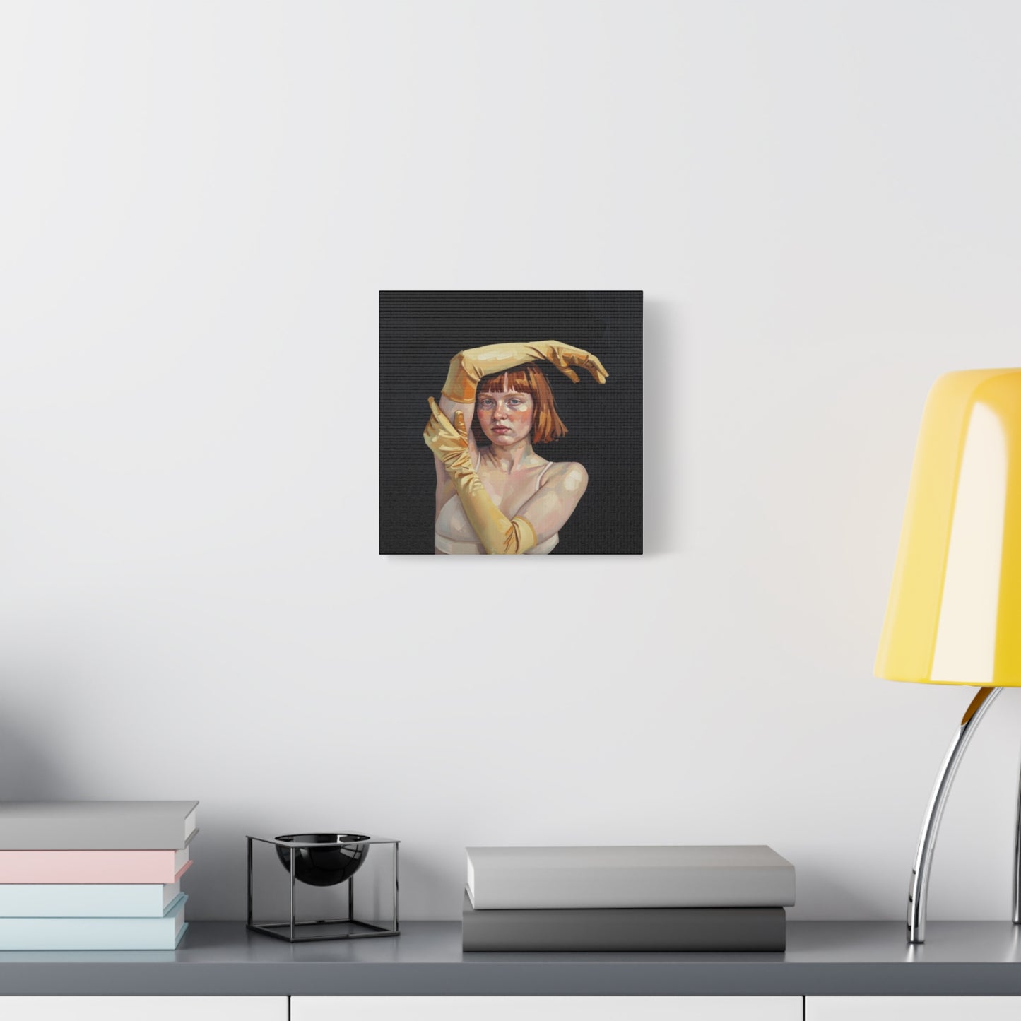 Contemporary Portrait Canvas — Redhead in Yellow Gloves Matte Stretched Art