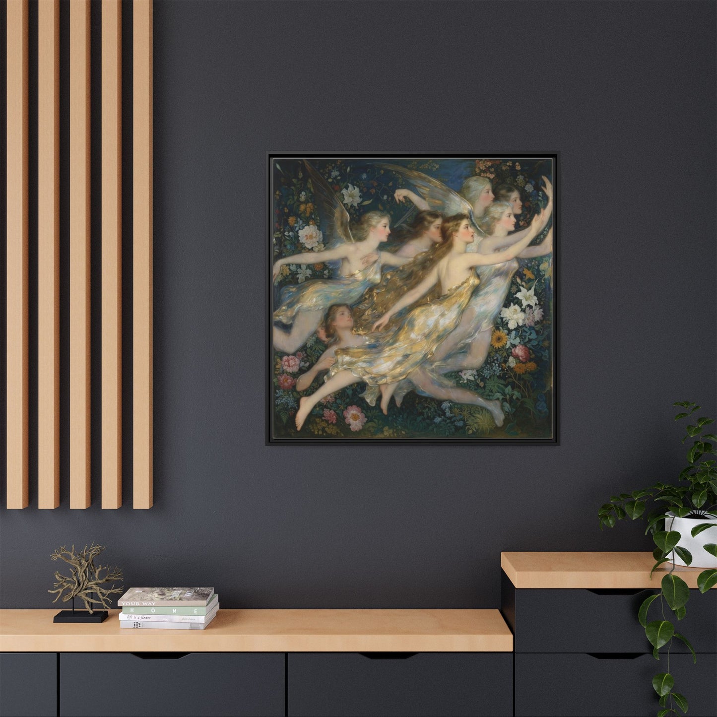 Framed Matte Canvas Wall Art — Vintage Fairies & Floral Painting