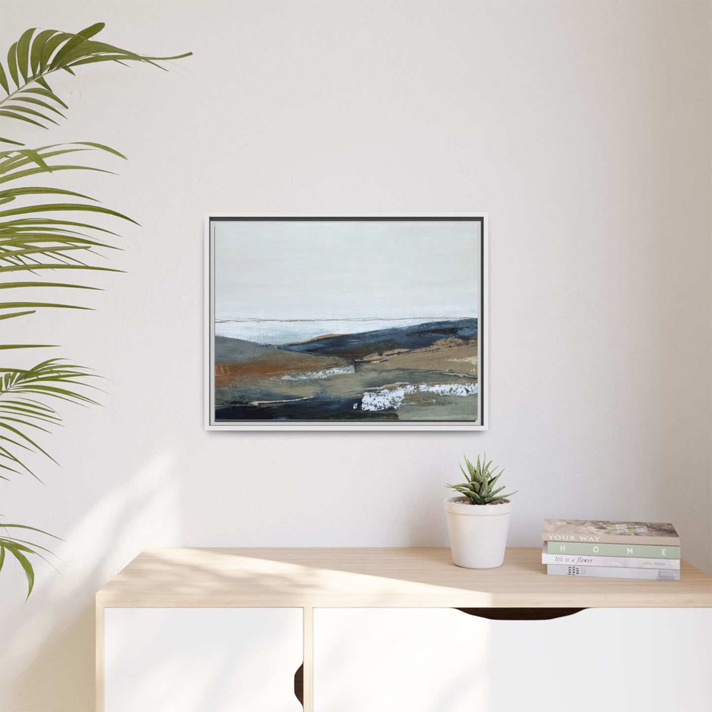 Framed Matte Canvas Wall Art — Serene Coastal Abstract Landscape