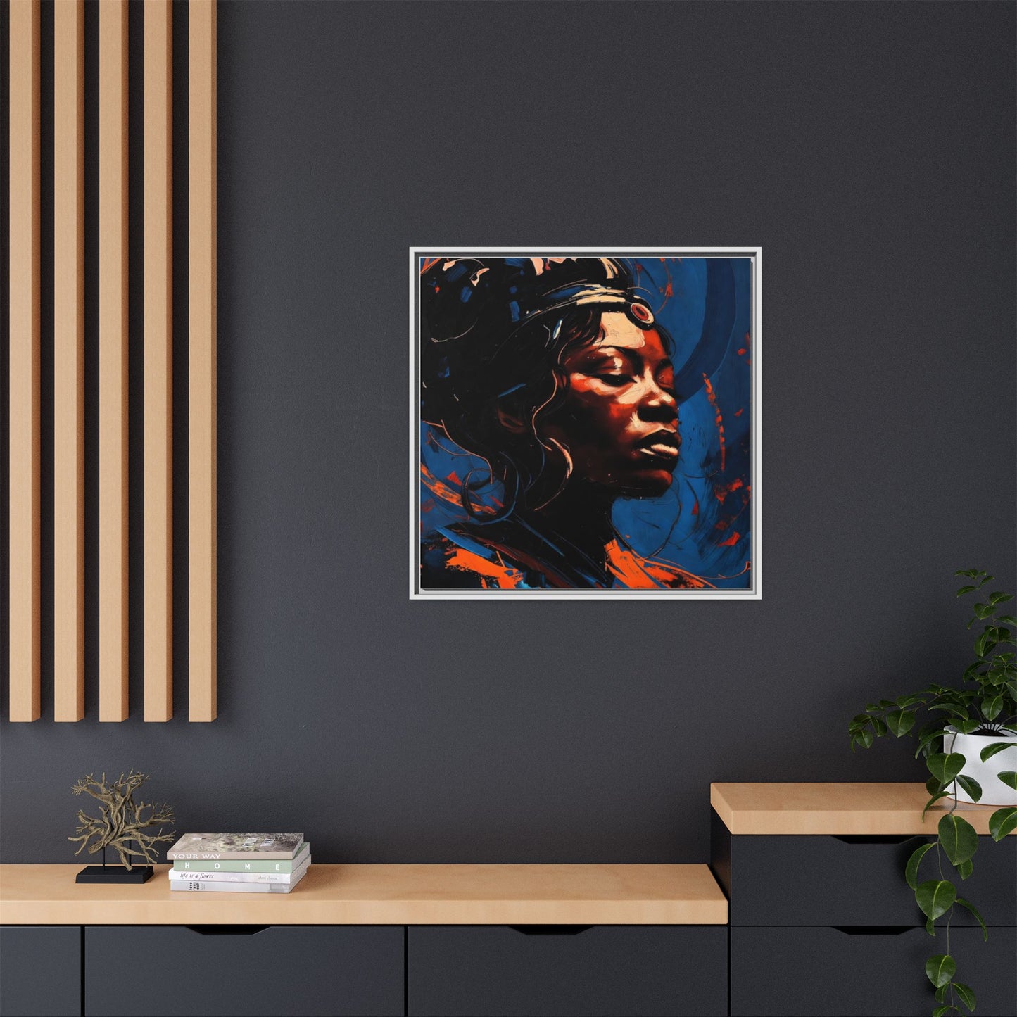 Framed Matte Canvas Art - Vibrant Portrait of a Black Woman (Multi-Color)