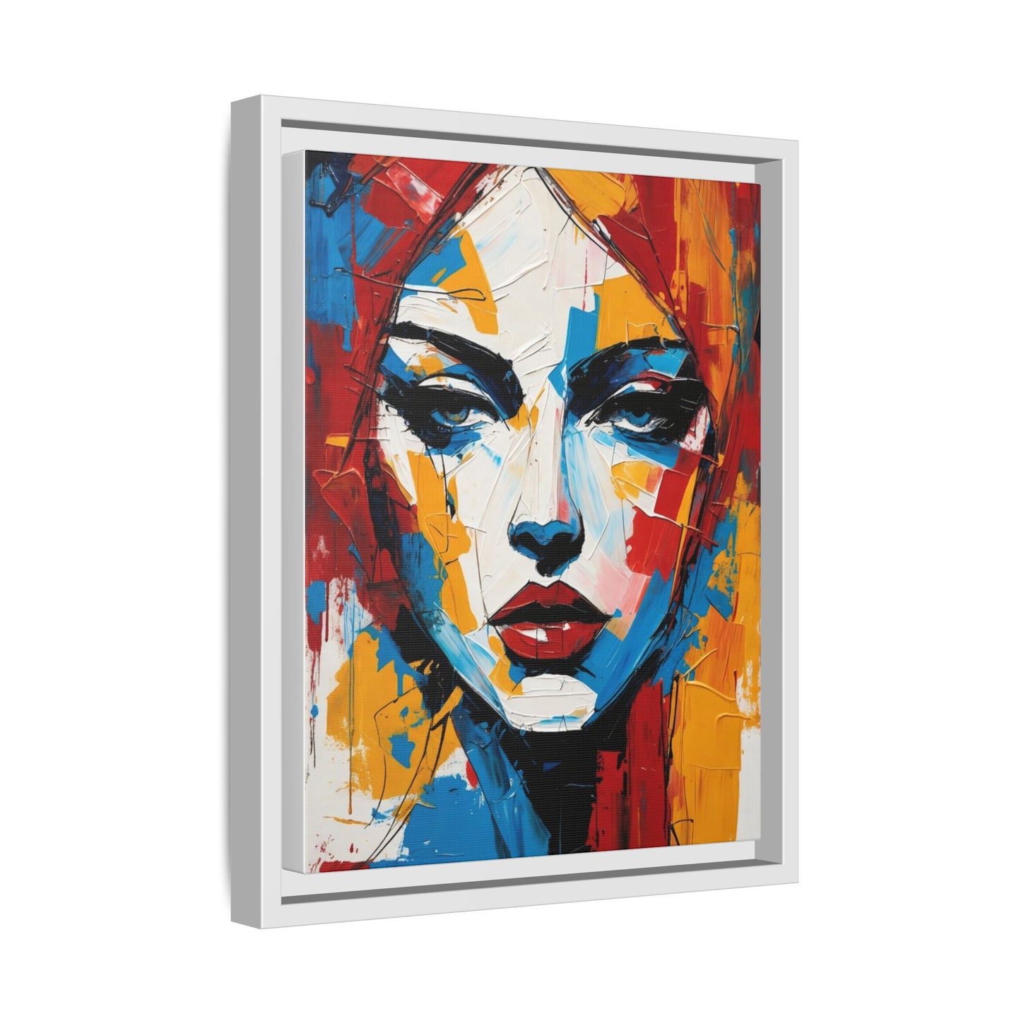 Framed Abstract Portrait Canvas — Colorful Female Face Wall Art