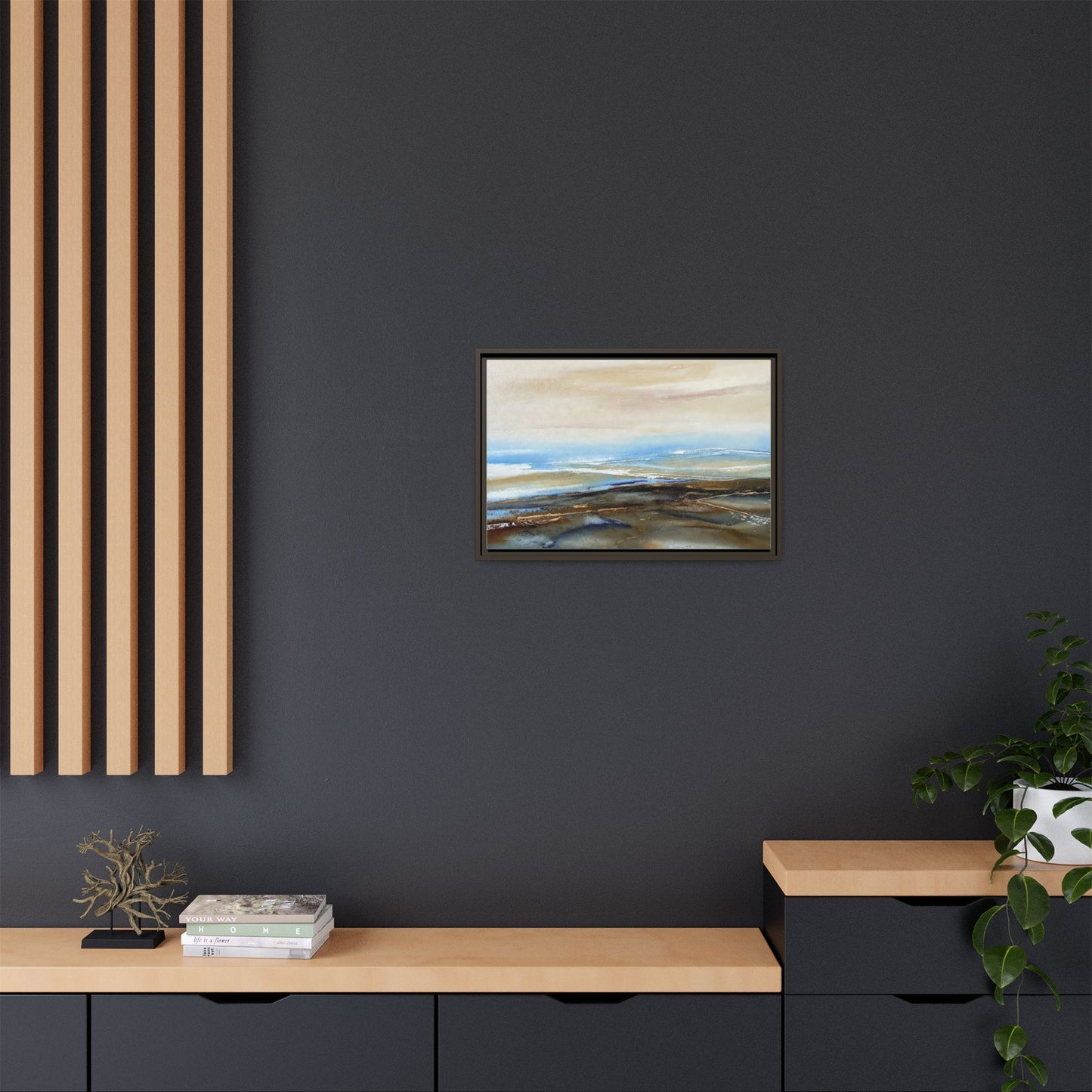 Framed Abstract Seascape Matte Canvas — Coastal Blue & Earth Tone Wall Art