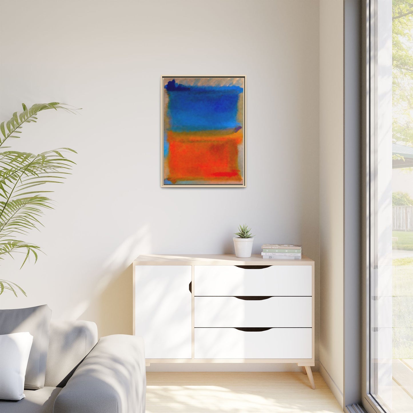 Abstract Color Block Matte Canvas Framed Wall Art — Blue & Orange Modern Painting
