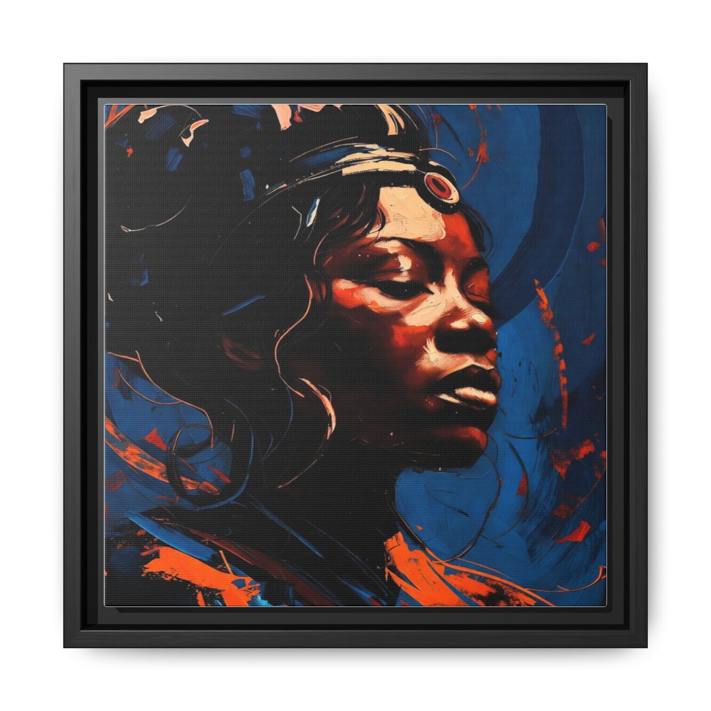 Framed Matte Canvas Art - Vibrant Portrait of a Black Woman (Multi-Color)