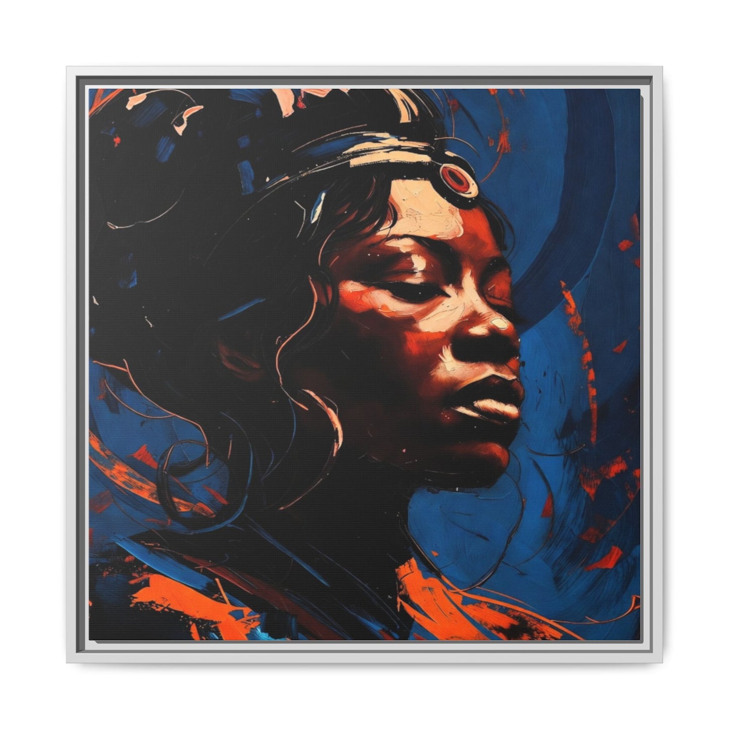 Framed Matte Canvas Art - Vibrant Portrait of a Black Woman (Multi-Color)