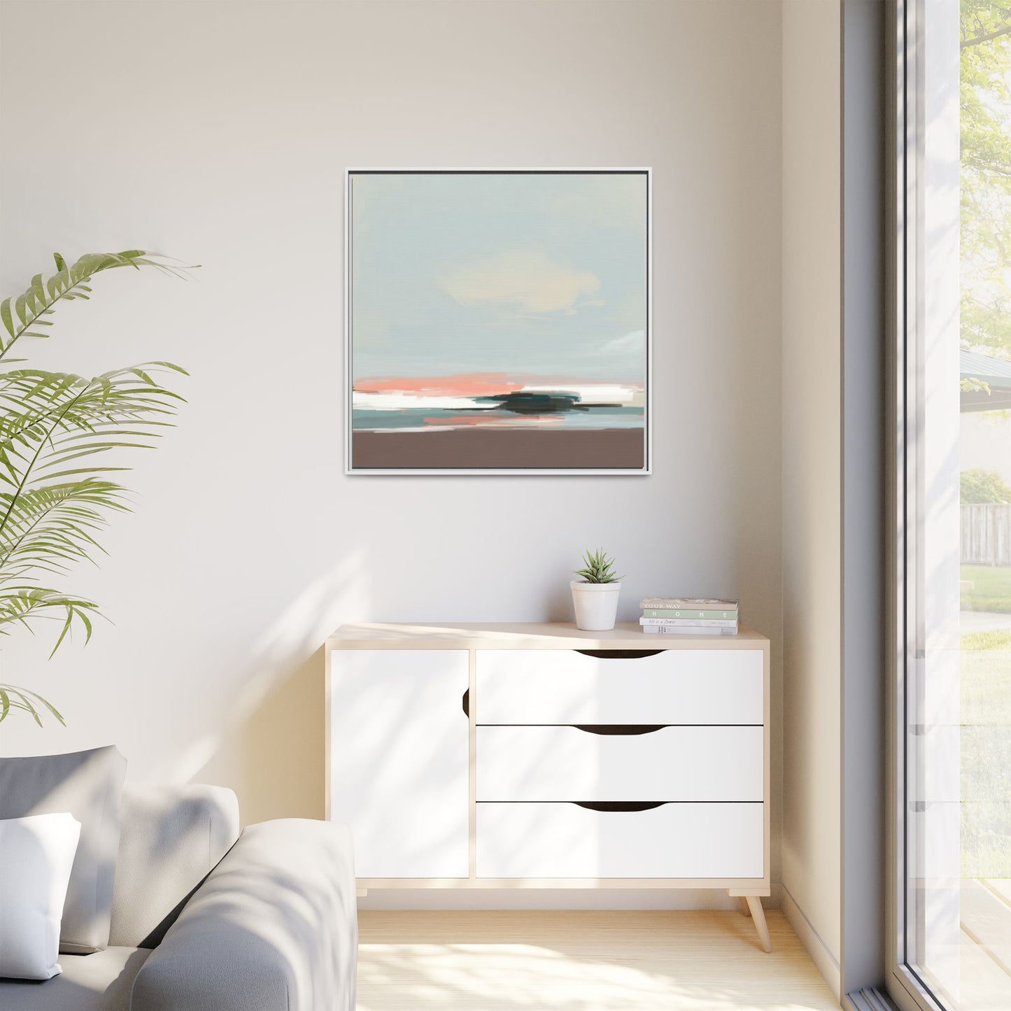 Framed Matte Canvas Print — Soft Coastal Abstract Landscape