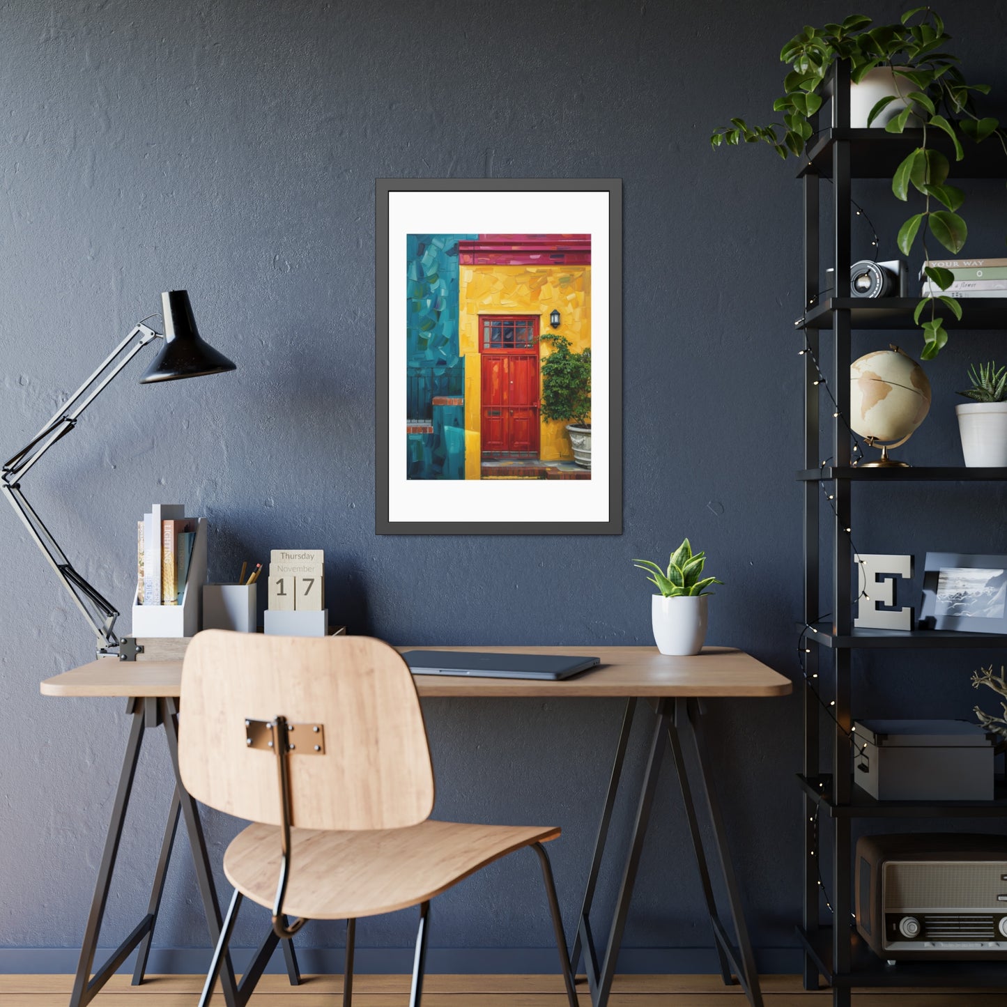 Framed Art Print - Vibrant Red Door Street Scene Poster