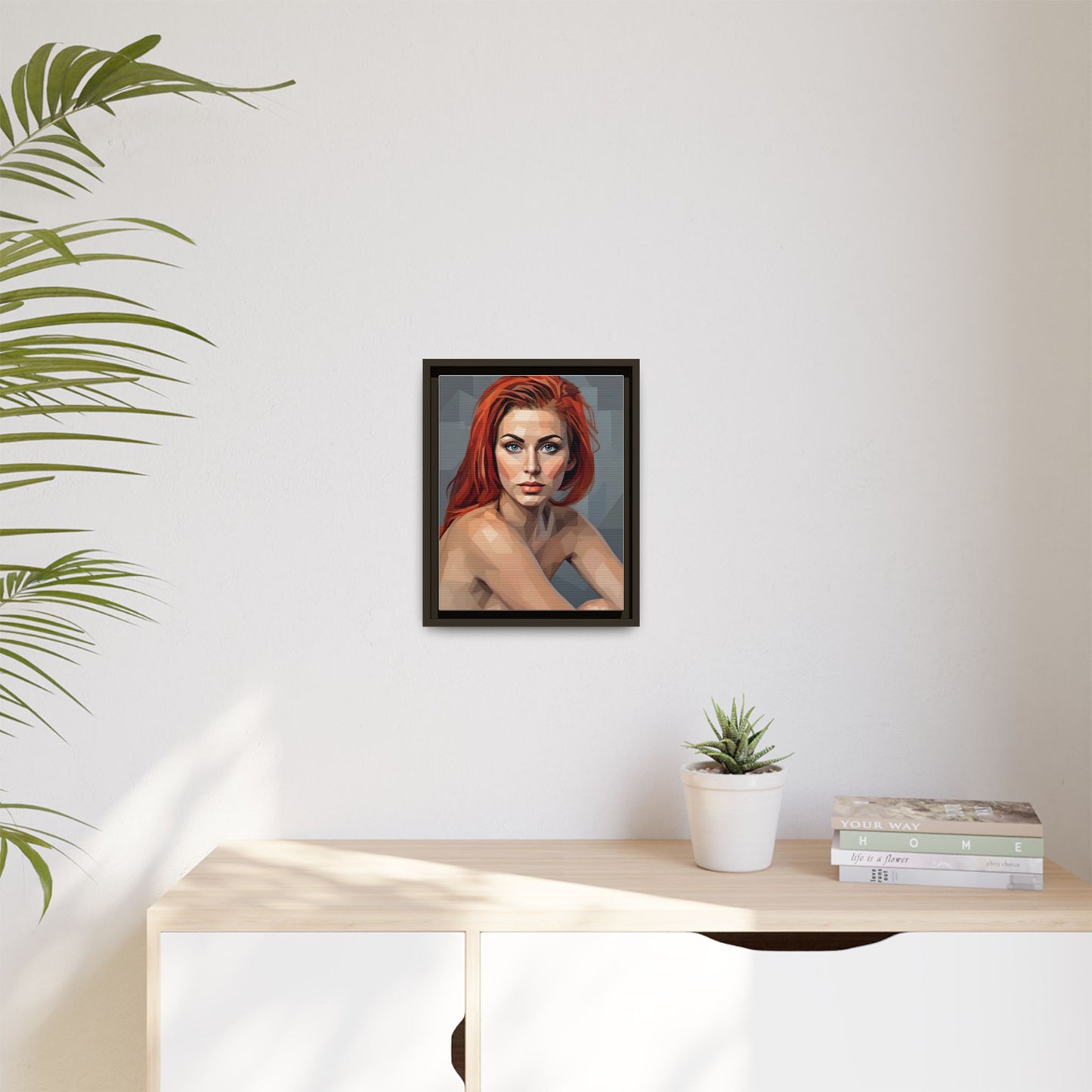 Framed Matte Canvas Portrait — Geometric Redhead Wall Art