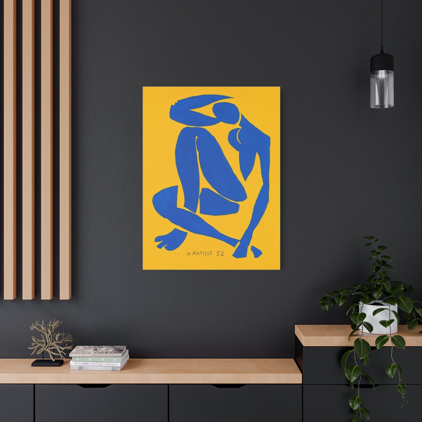 Blue Matisse Nude Silhouette Matte Canvas Print — Modern Yellow Wall Art