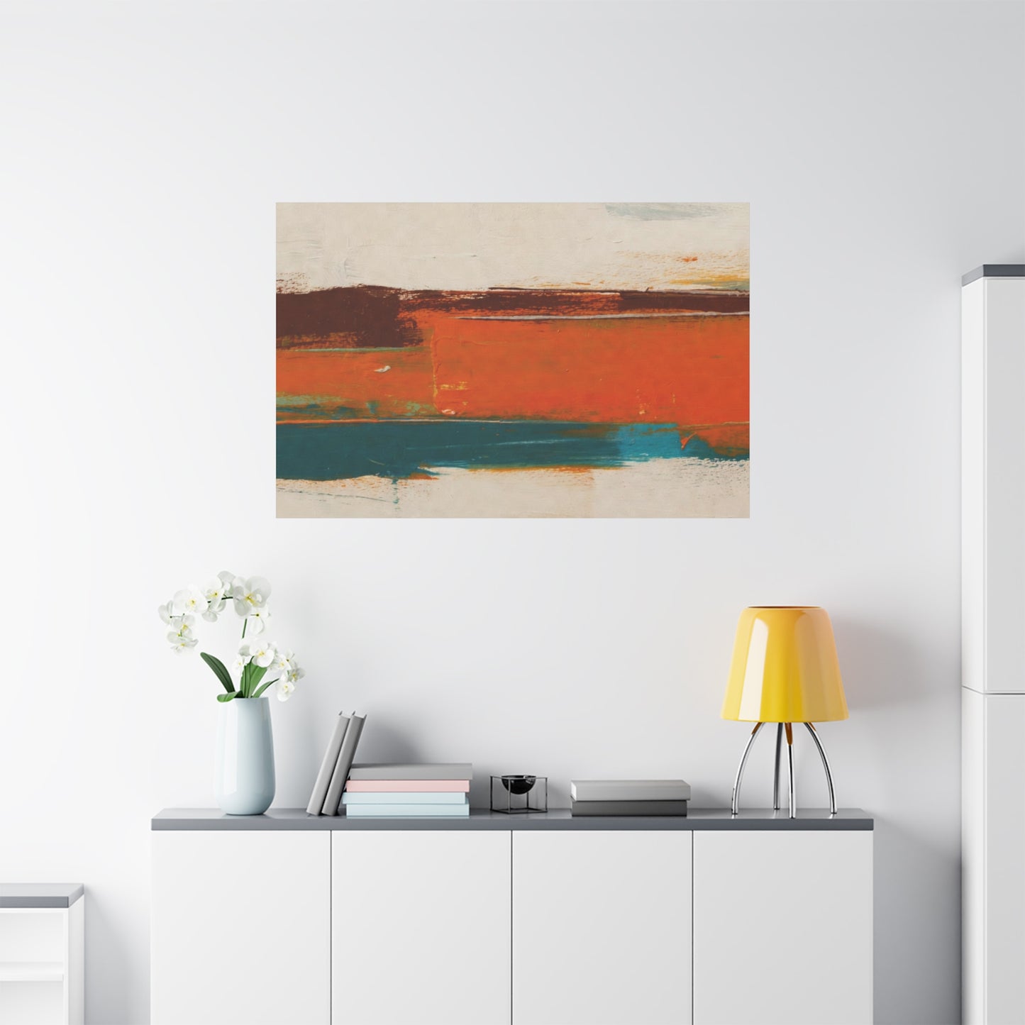 Abstract Orange & Teal Matte Canvas Wall Art — Stretched 1.25"