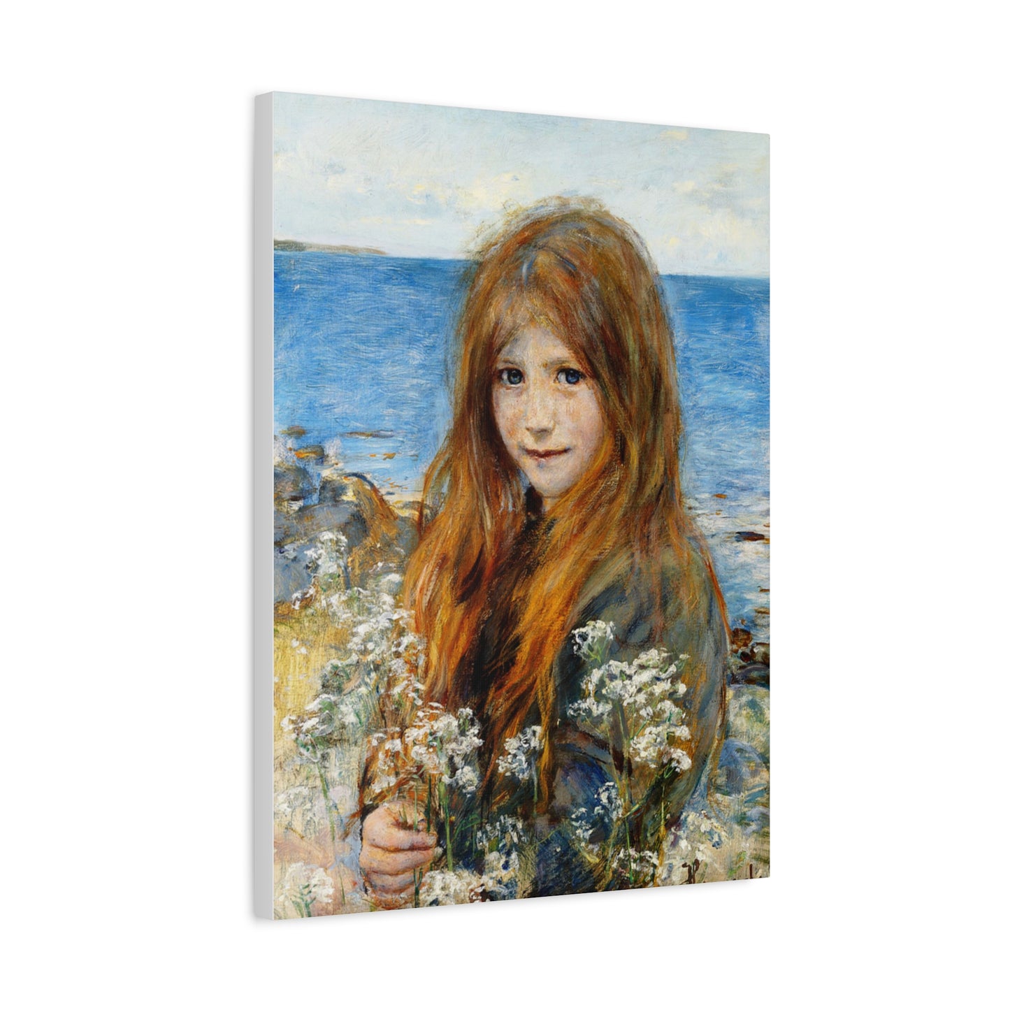 Little girl on the beach by Hans Olaf Heyerdahl Matte Canvas Wall Art Print