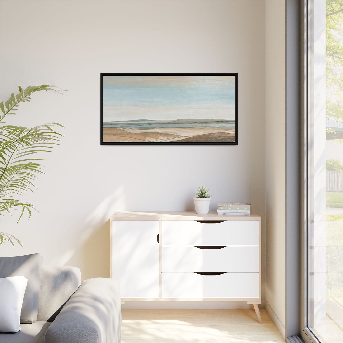 Framed Abstract Landscape Matte Canvas — Serene Coastal Horizon Wall Art