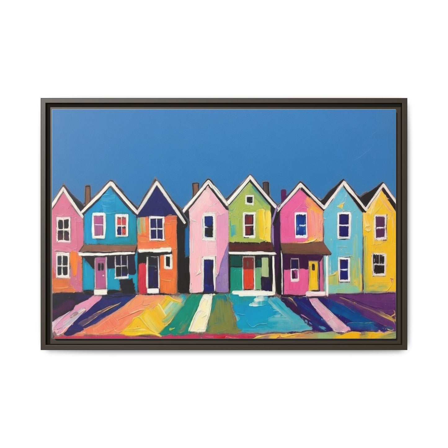 Colorful Beach Houses Matte Canvas Framed Wall Art