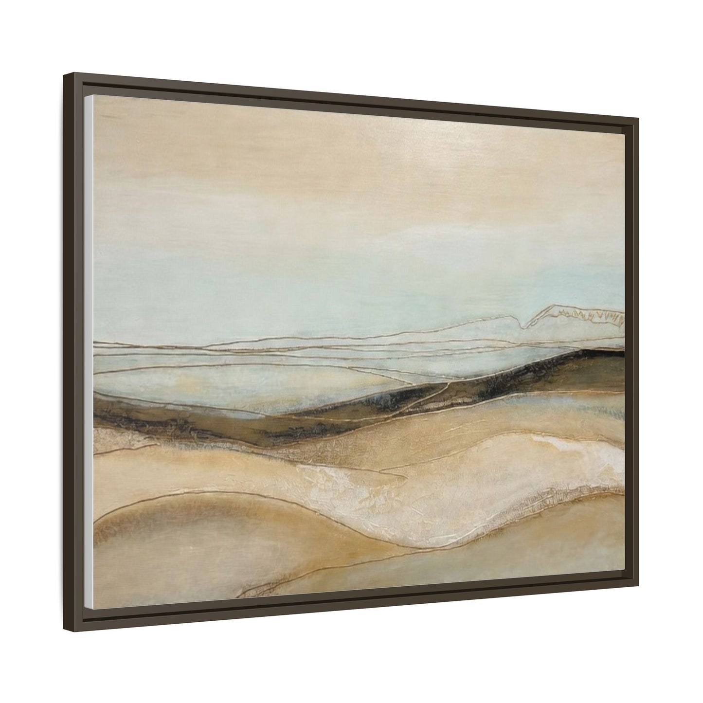 Framed Matte Canvas Wall Art — Neutral Abstract Landscape in Soft Blues & Earth Tones