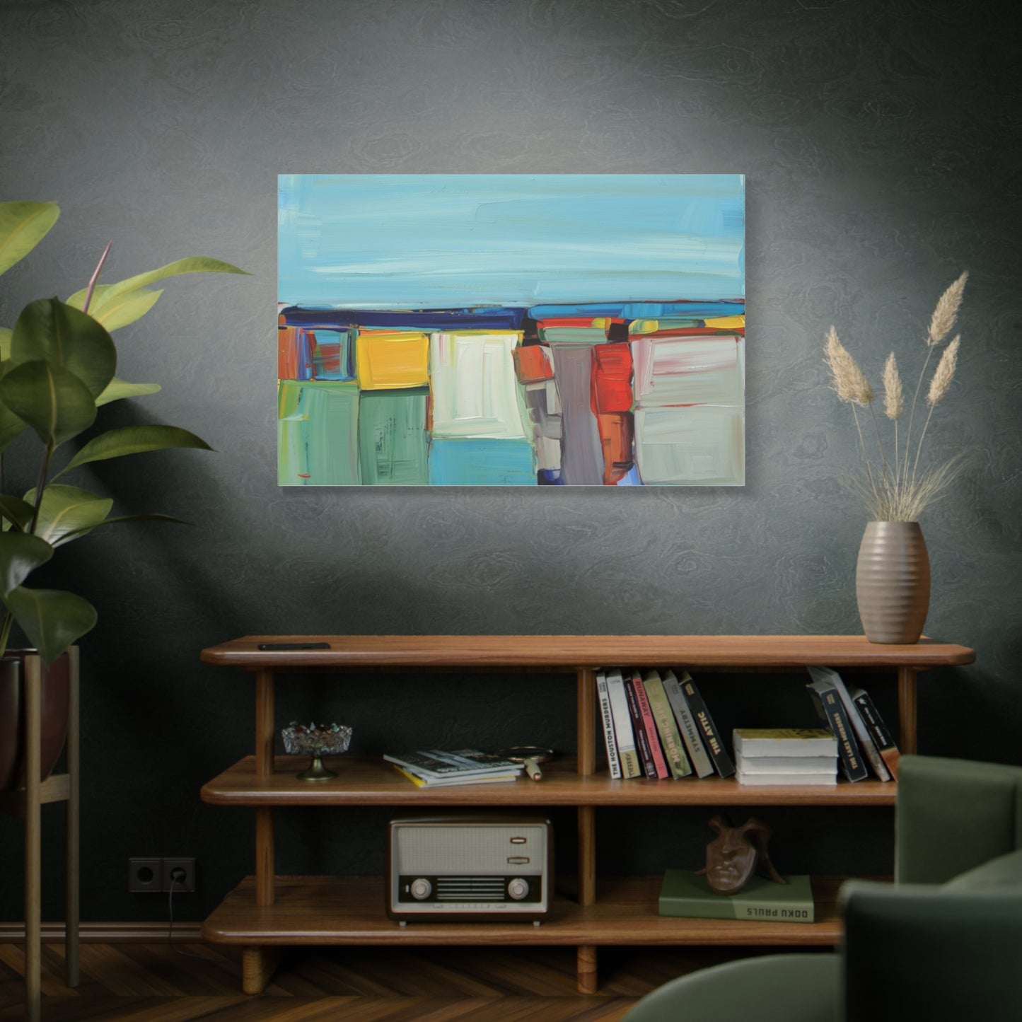 Abstract Coastal Landscape Canvas Print — Colorful Modern Seascape Wall Art