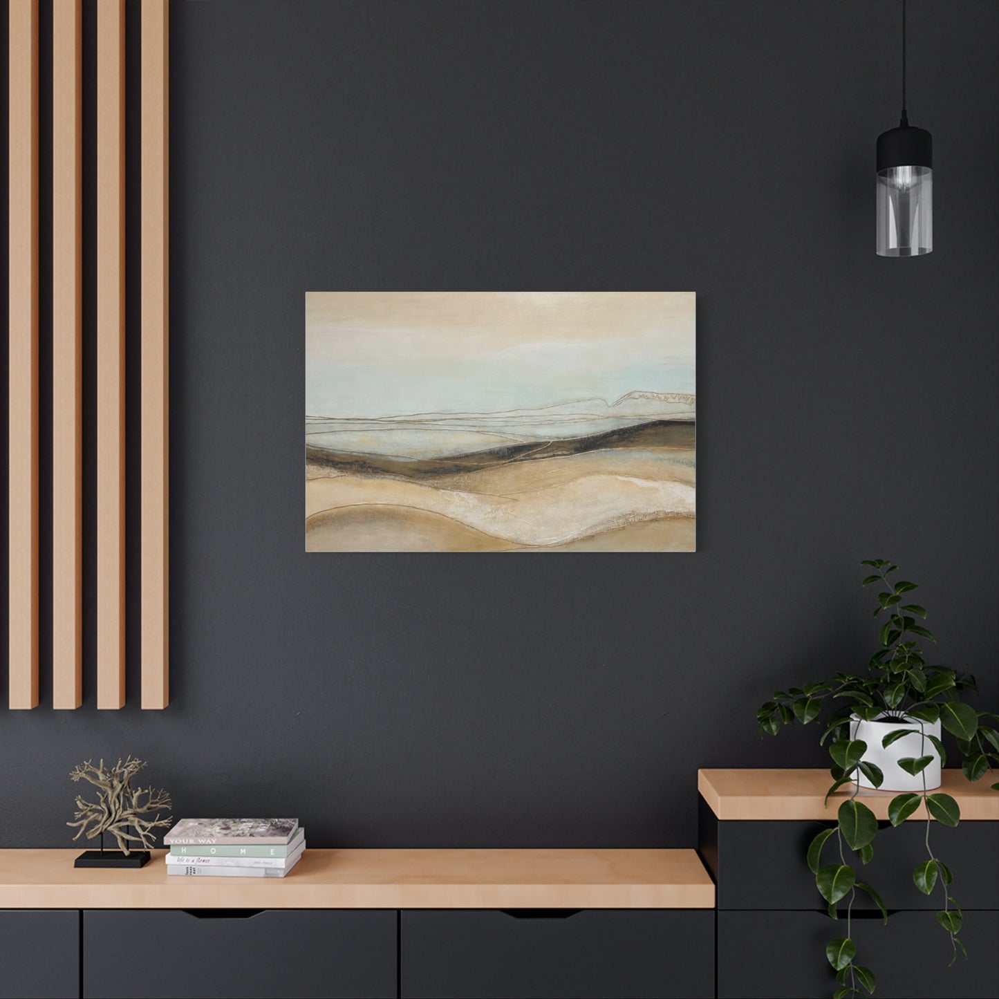 Abstract Coastal Landscape Matte Canvas Wall Art — Neutral Beach Waves Stretched Canvas