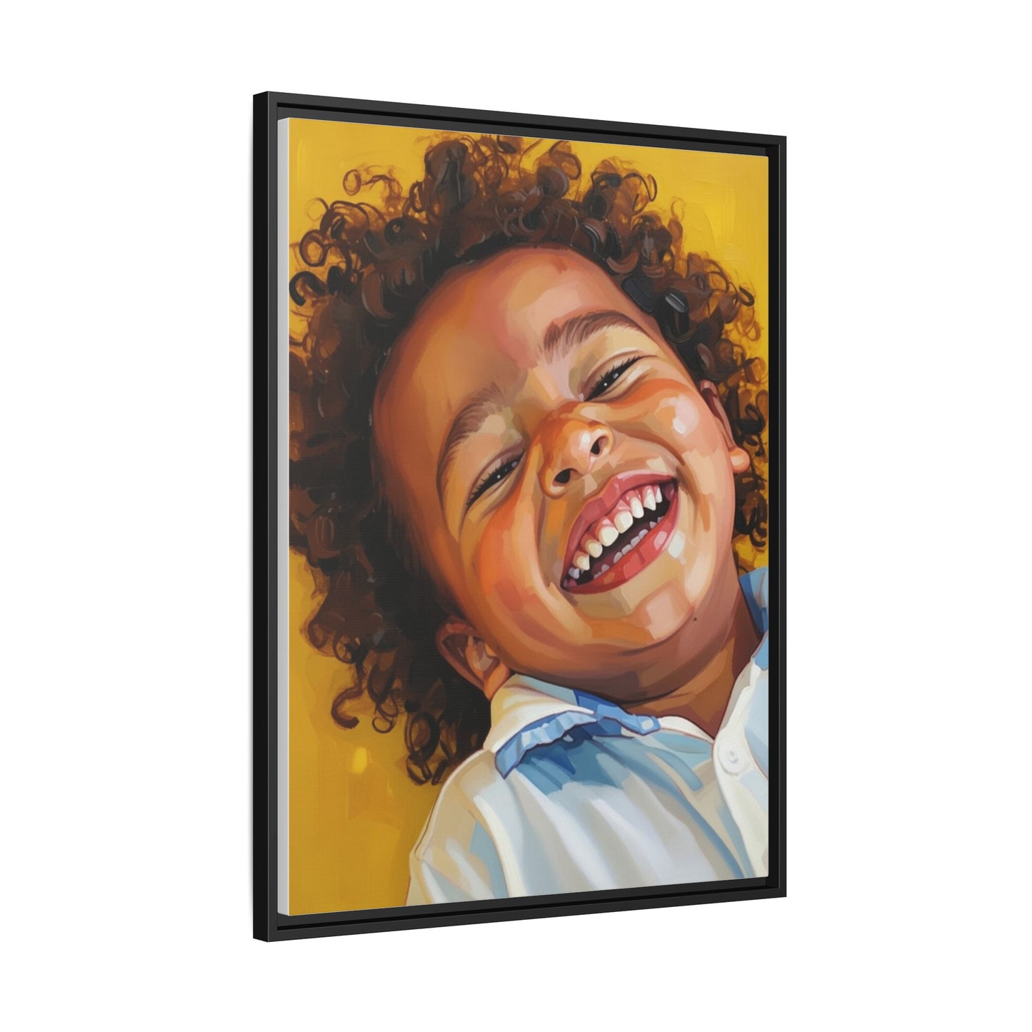 Framed Matte Canvas Print – Joyful Child Portrait, Colorful Nursery Wall Art