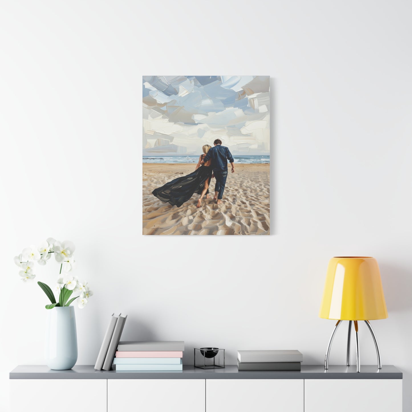 Beach Couple Canvas Print — Romantic Seaside Wall Art, Matte Stretched 1.25"