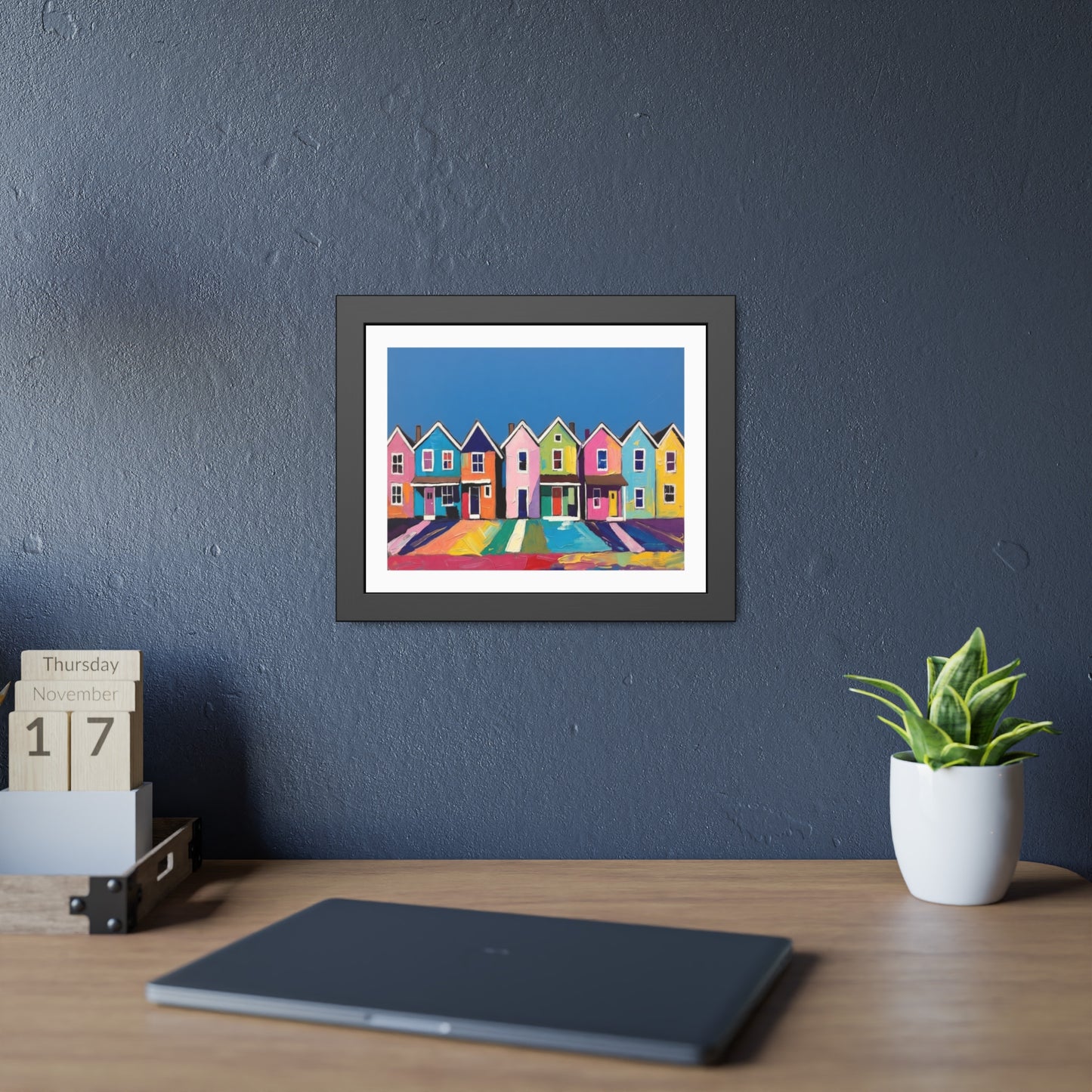 Framed Poster Colorful Row of Houses Wall Art