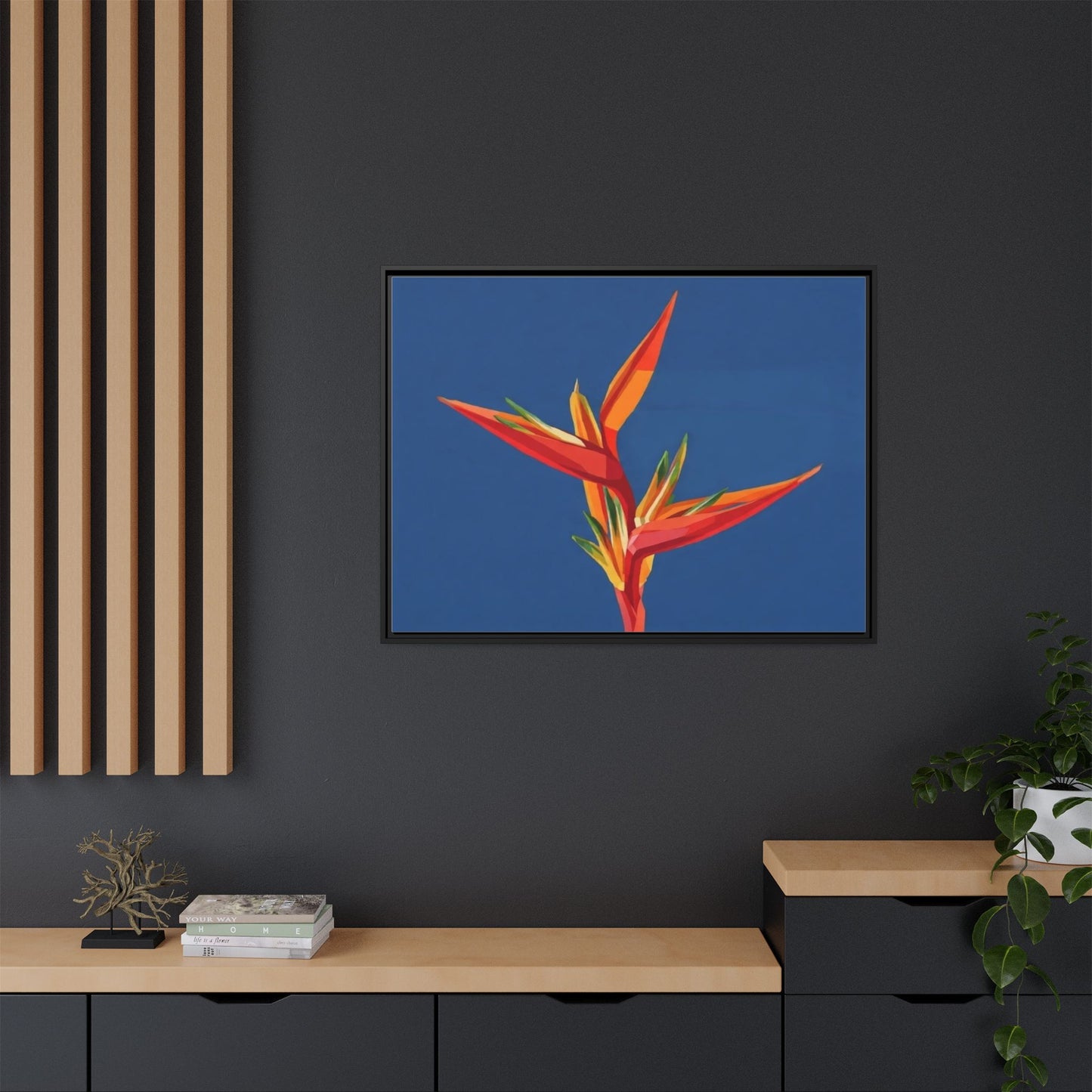Framed Matte Canvas – Tropical Bird of Paradise Floral Wall Art