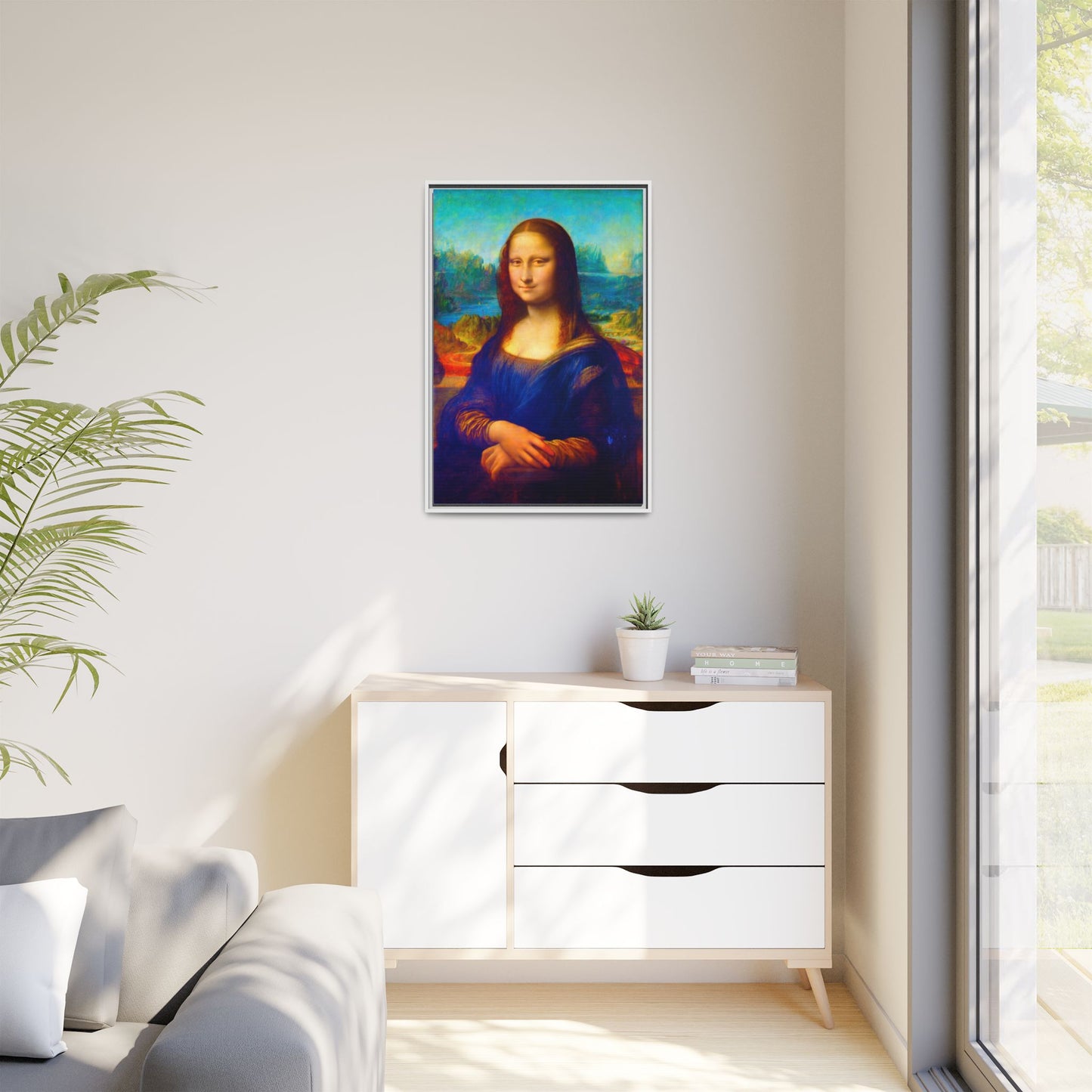Framed Matte Canvas Print — Colorful Mona Lisa Wall Art
