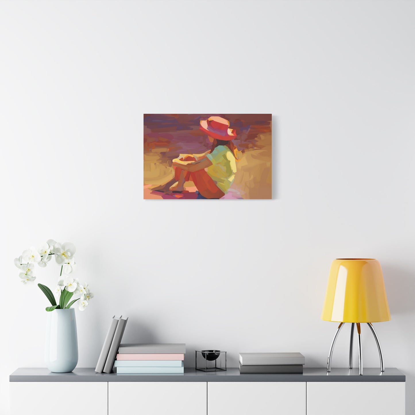 Sunset Daydream Canvas Art — Girl in Hat Matte Stretched Wall Art